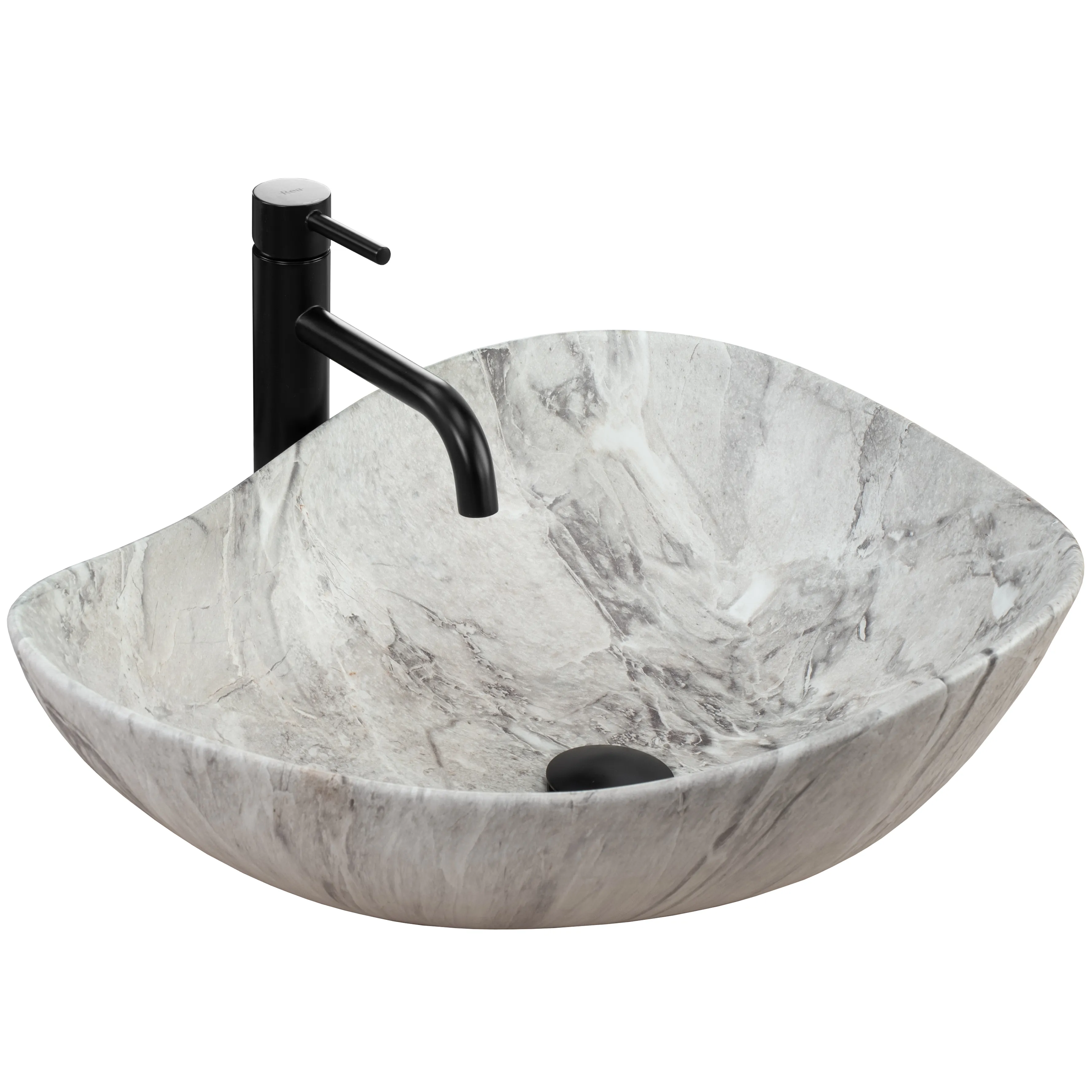 Lavoare pe blat - Lavoar baie pe blat formă neregulată lungime 51 cm culoare gri model Dora Stone