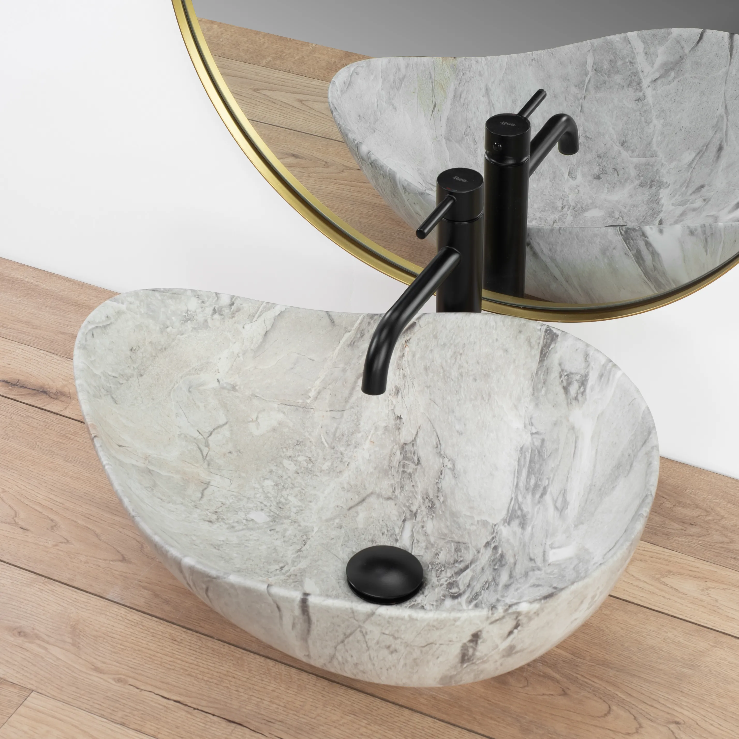Lavoar baie pe blat formă neregulată lungime 51 cm culoare gri model Dora Stone [1]