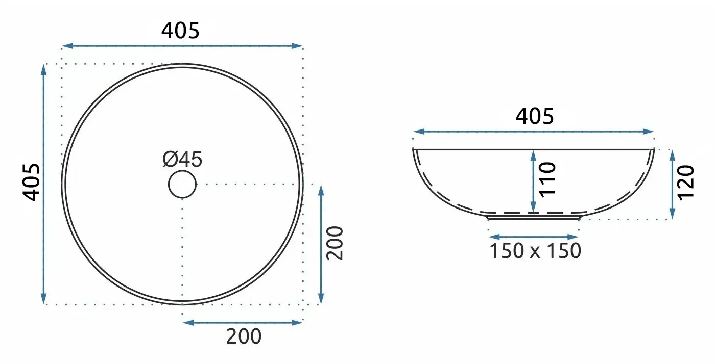 Lavoar baie pe blat formă rotundă lungime 40 cm culoare negru mat model Fibo Black Mat [4]