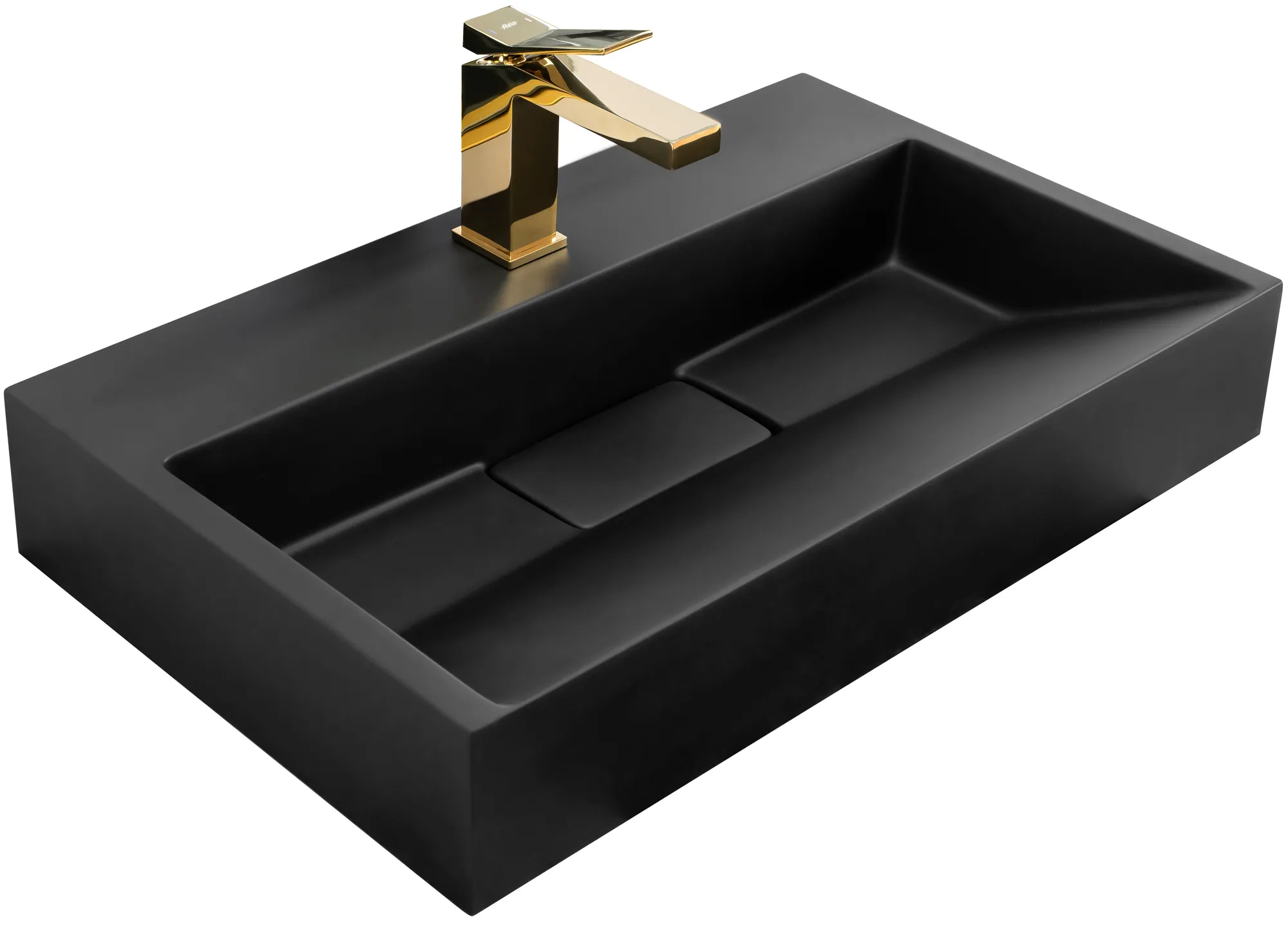 Lavoare pe blat - Lavoar baie pe blat formă dreptunghiulară lungime 100 cm culoare negru mat model Goya Black Mat