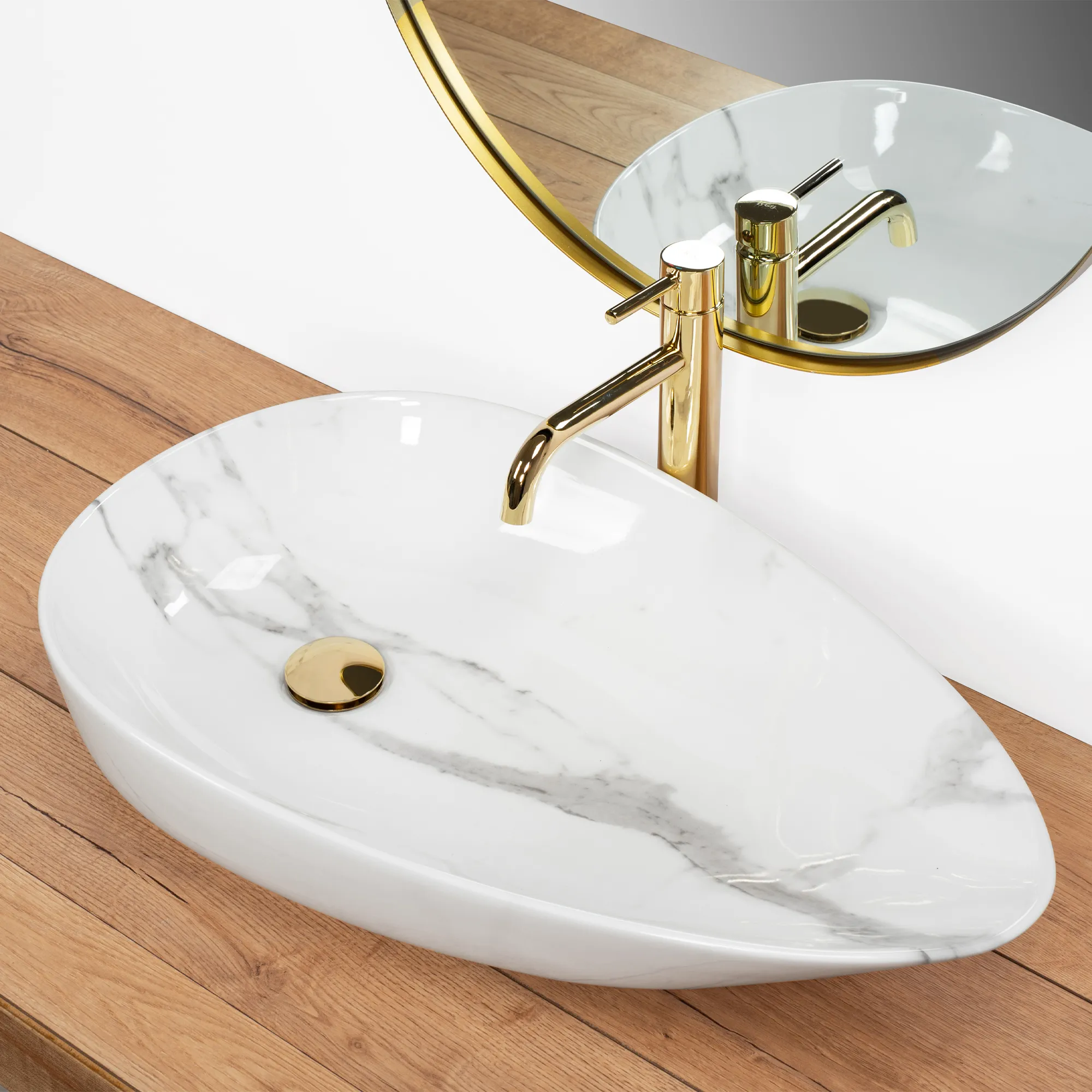 Lavoar baie pe blat formă semiovală lungime 65 cm culoare alb model Greta Bianco Shiny [1]