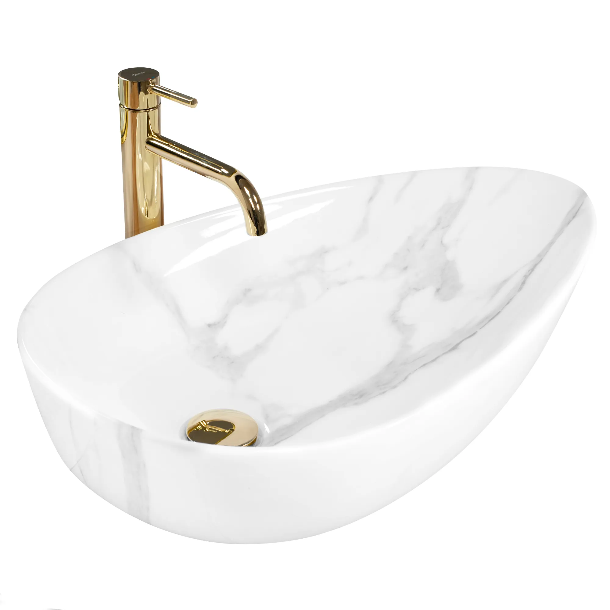 Lavoare pe blat - Lavoar baie pe blat formă semiovală lungime 65 cm culoare alb model Greta Bianco Shiny