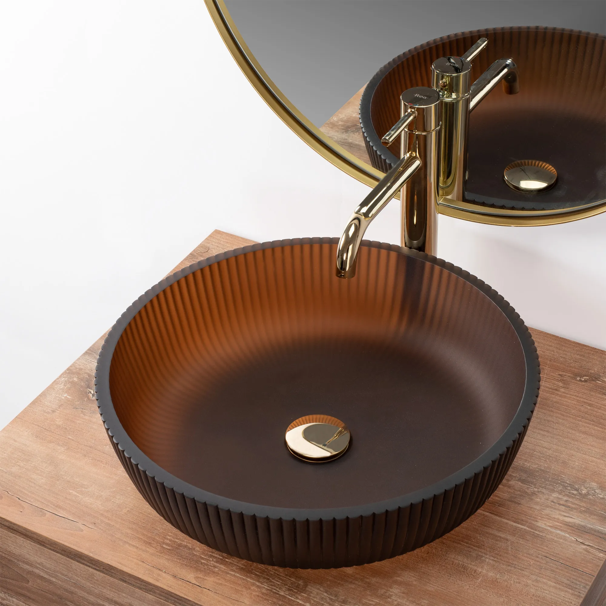 Lavoar baie pe blat formă rotundă lungime 42 cm culoare maro model Jodi [3]