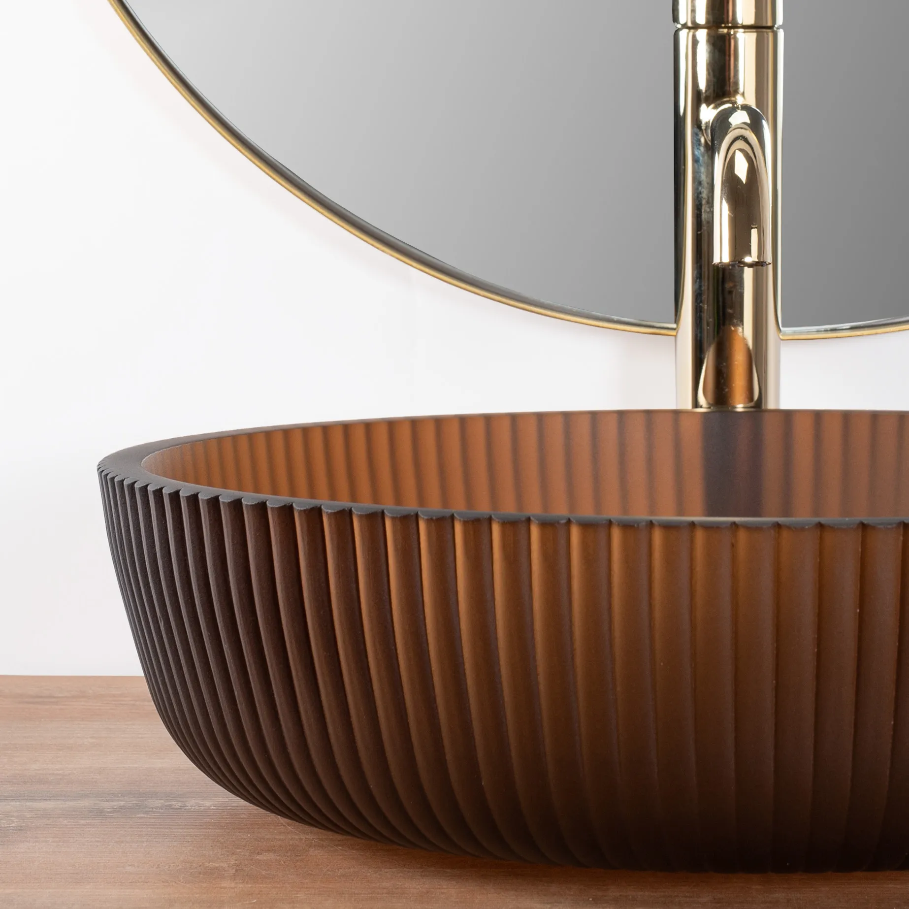 Lavoar baie pe blat formă rotundă lungime 42 cm culoare maro model Jodi [5]