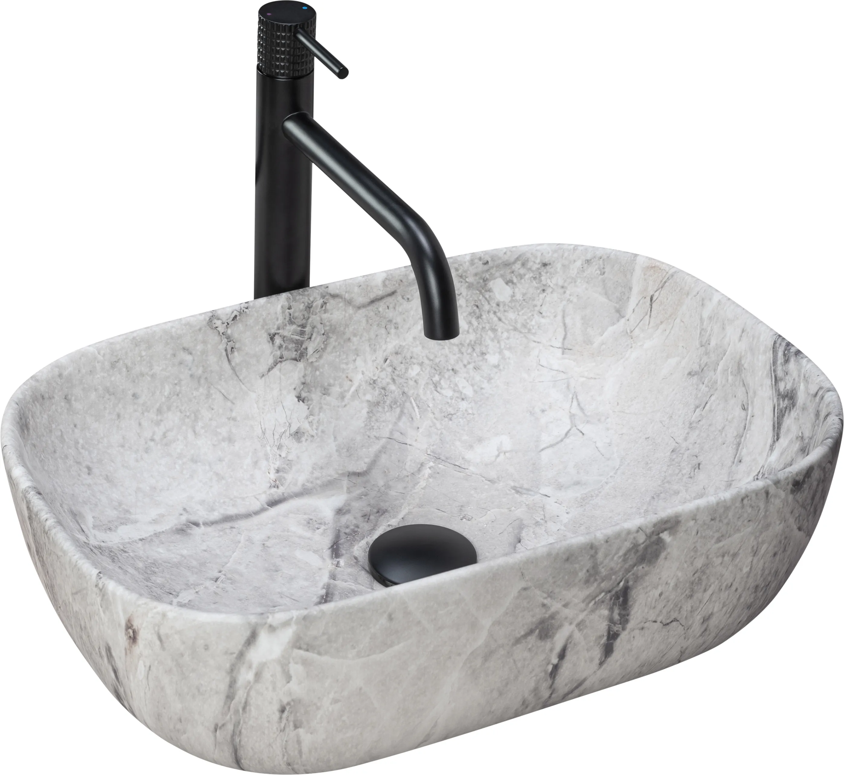 Lavoare pe blat - Lavoar pe blat formă dreptunghiulară lungime 46 cm culoare gri model Livia Stone