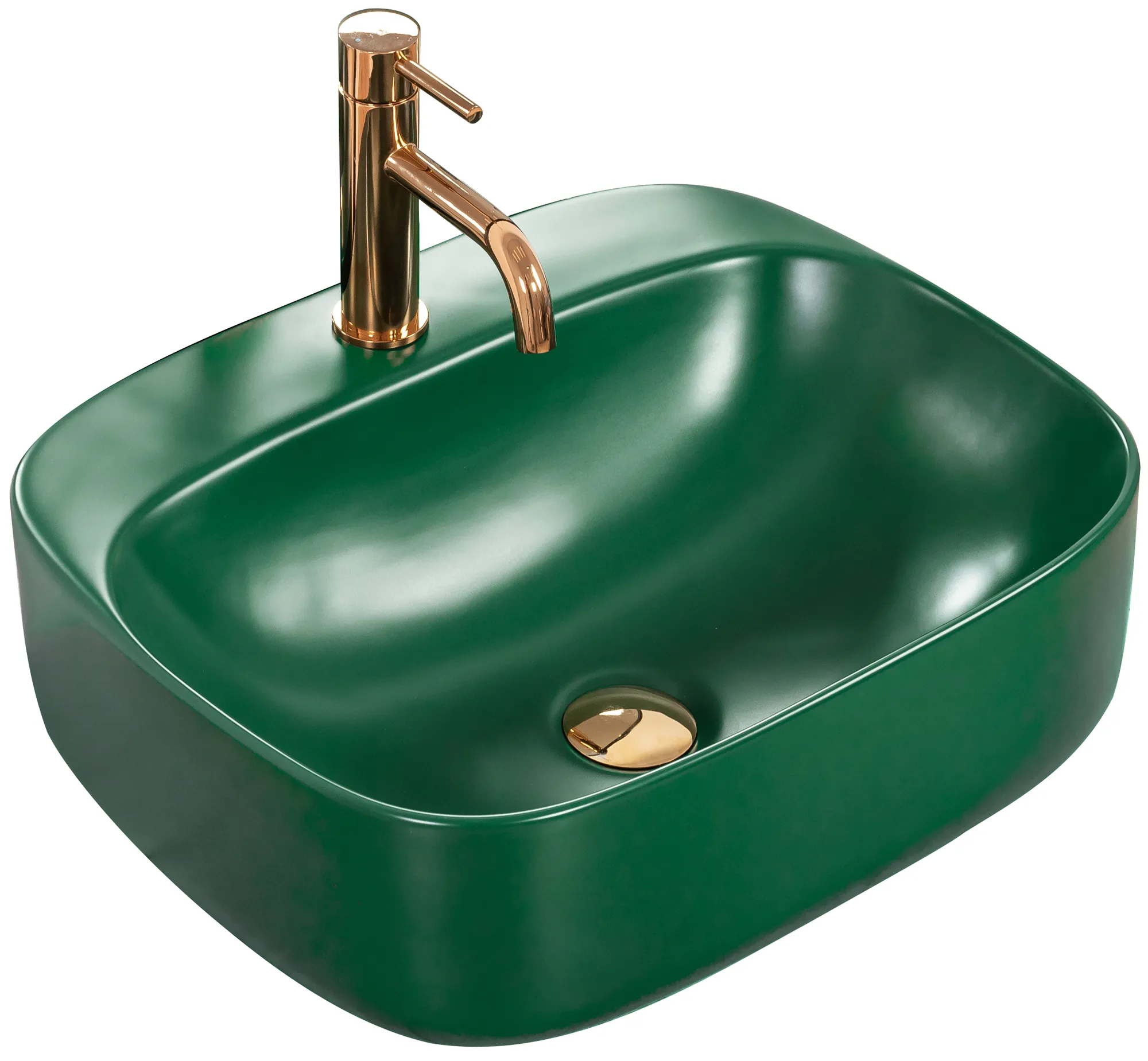 CHIUVETE / LAVOARE - Lavoar baie pe blat formă pătrată lungime 42 cm culoare verde mat model Luiza Green Mat