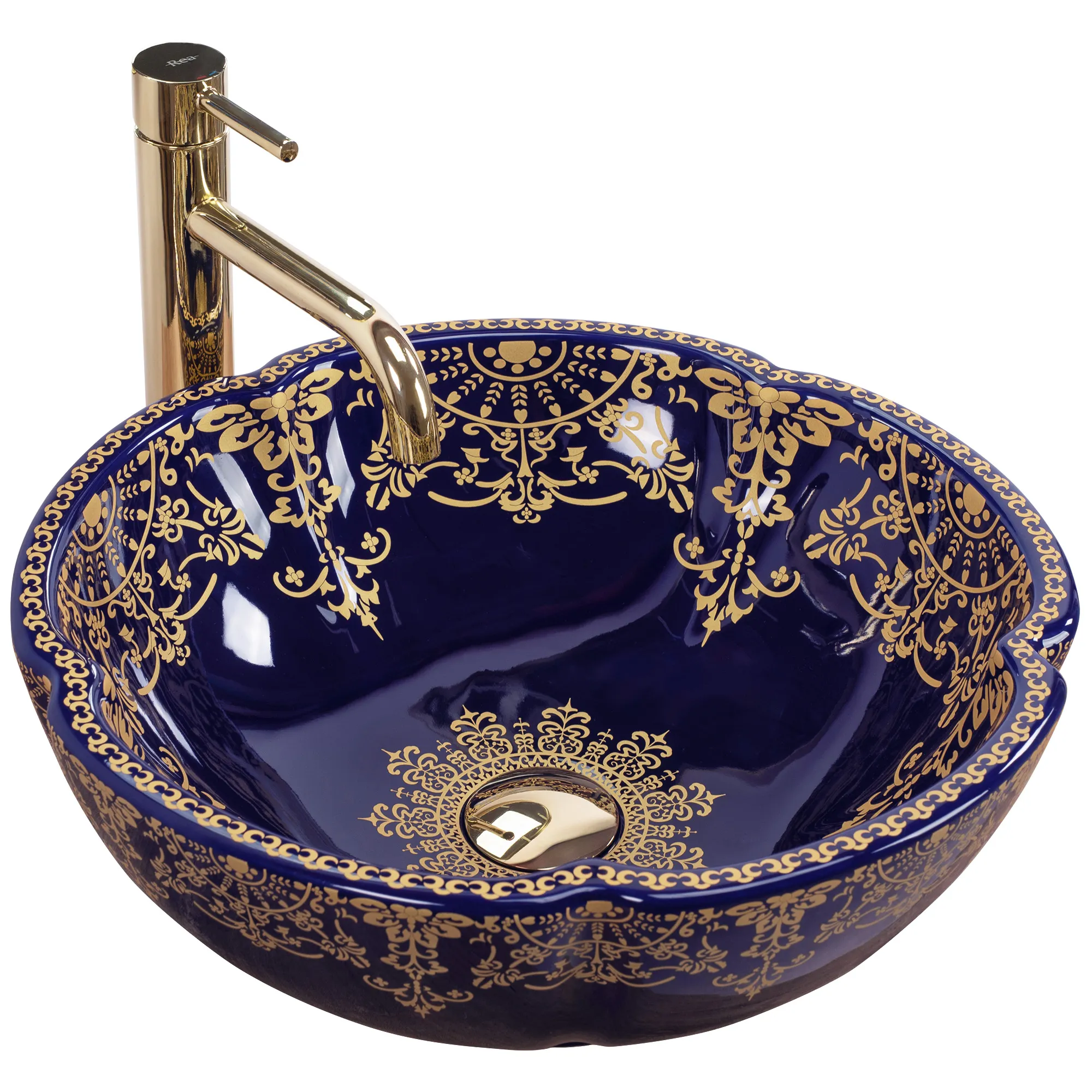 Lavoar pe blat formă rotundă lungime 42 cm culoare albastru/auriu model Marina Blue