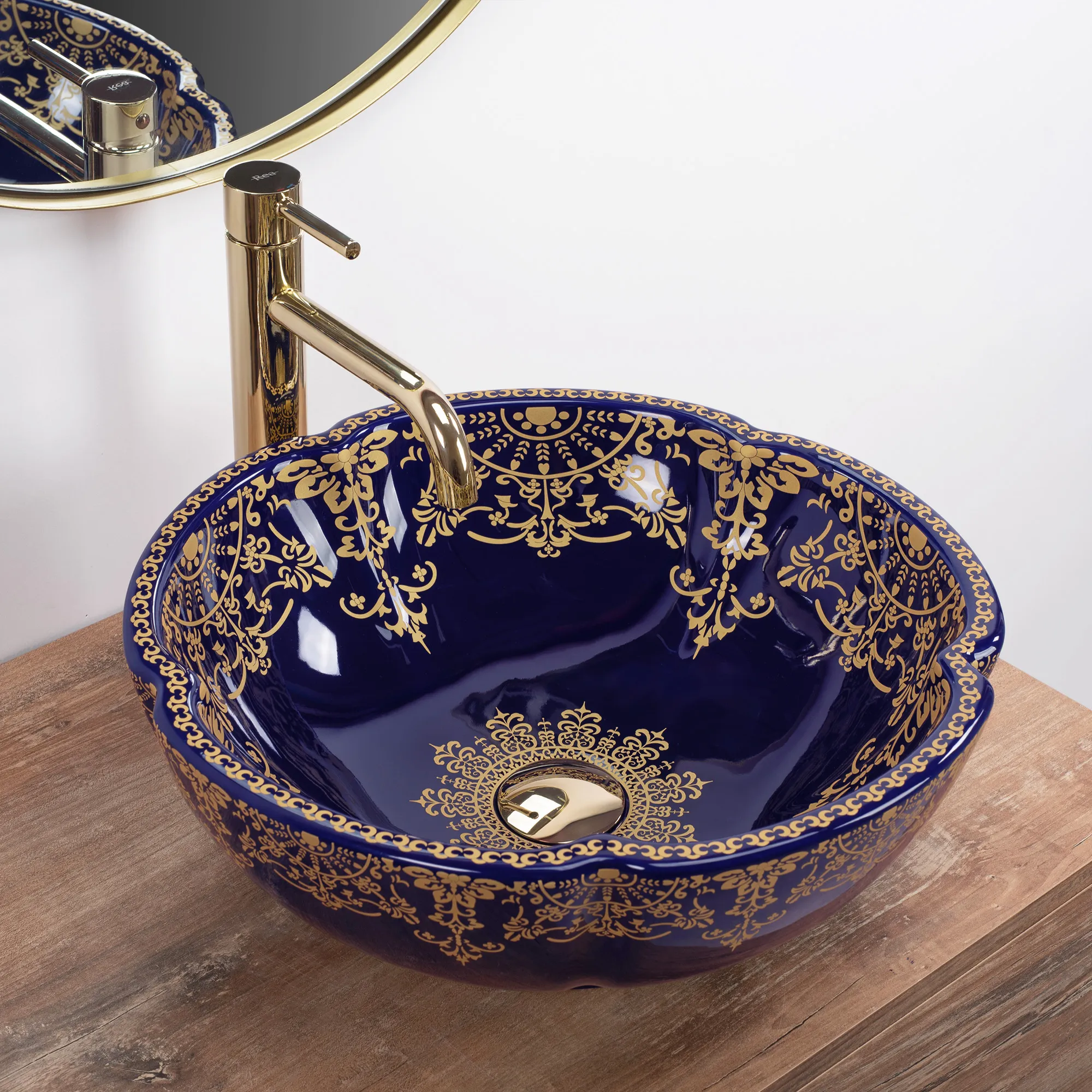 Lavoar pe blat formă rotundă lungime 42 cm culoare albastru/auriu model Marina Blue [1]