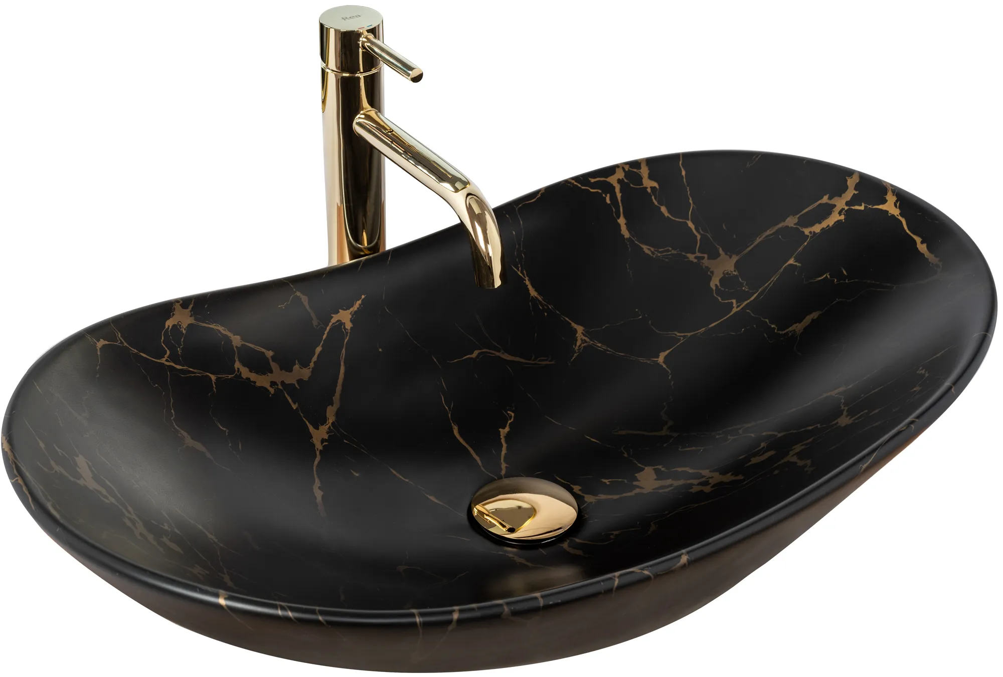 Lavoar pe blat formă semiovală lungime 61 cm culoare negru mat model Royal Marble Black Mat