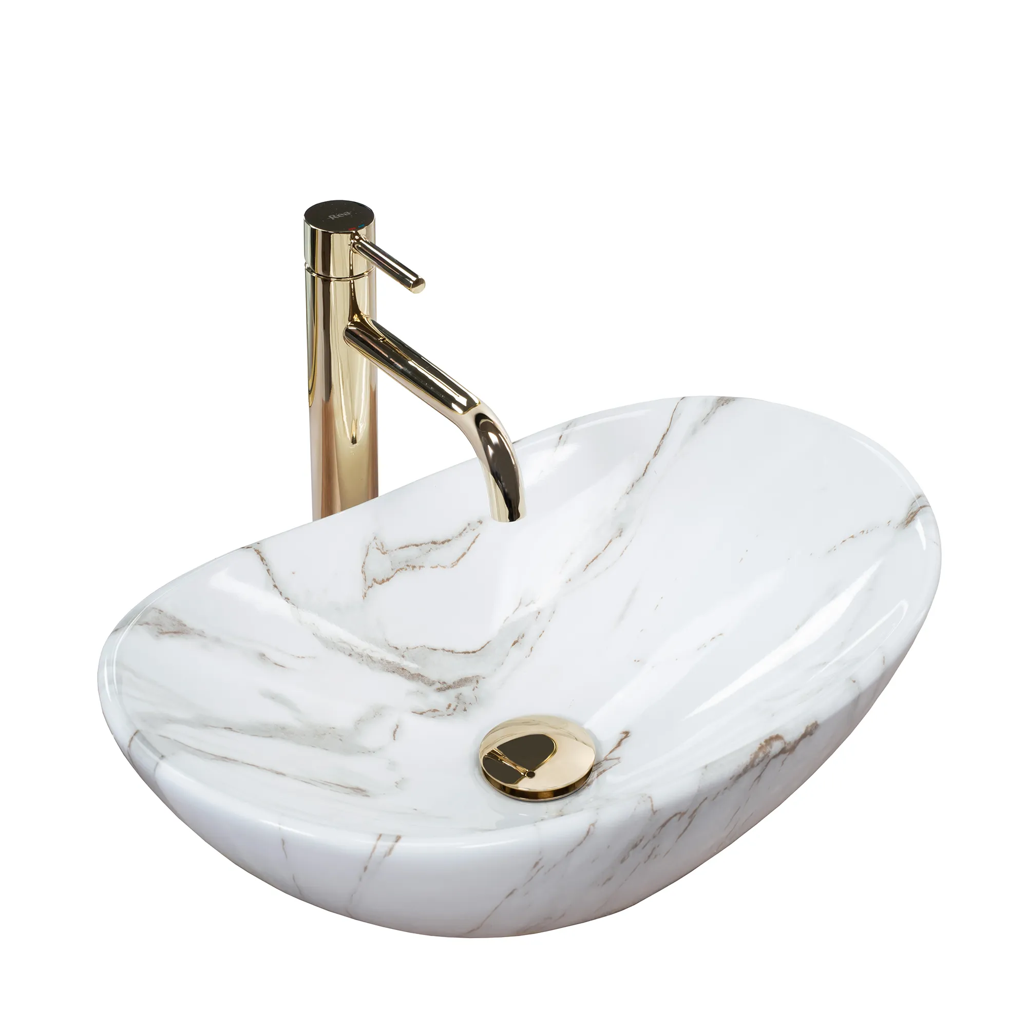 Lavoar baie pe blat formă semiovală lungime 48 cm culoare alb model Royal Mini Aiax Shiny