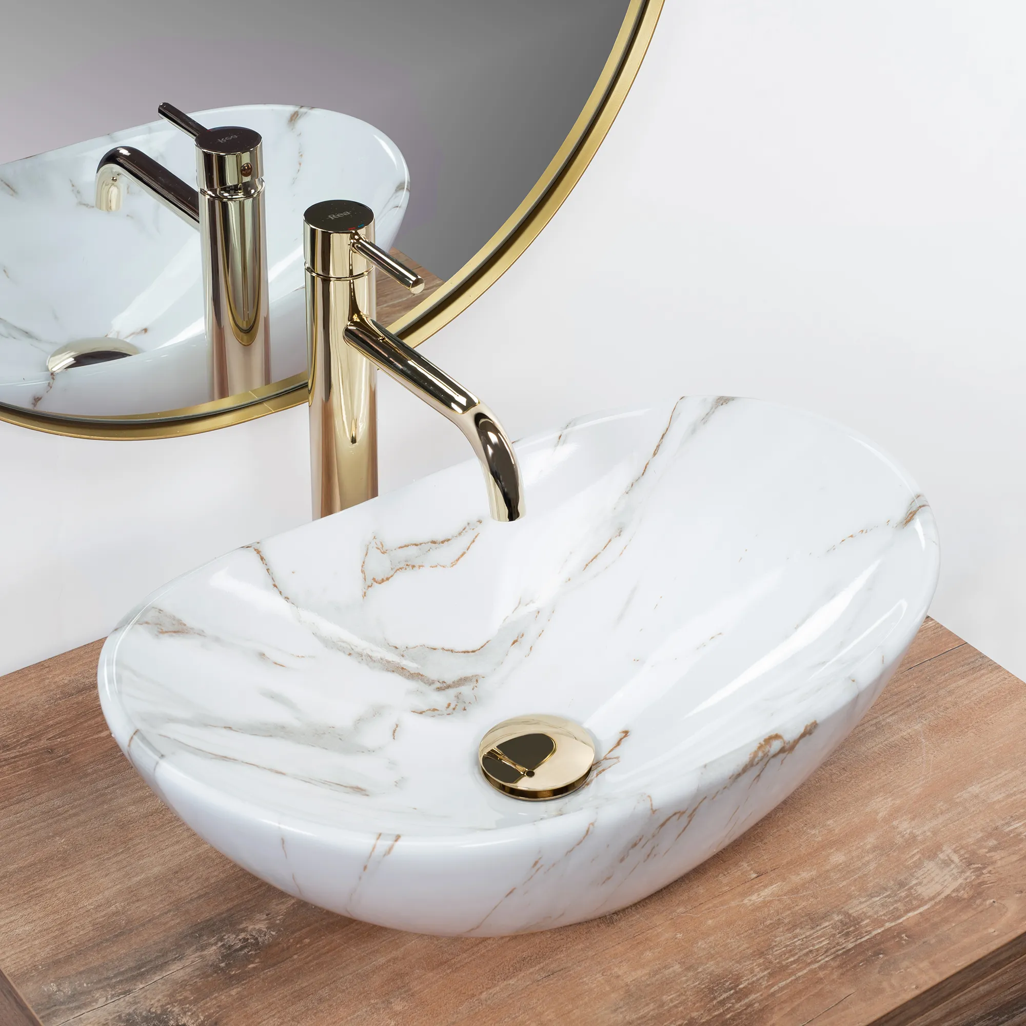 Lavoar baie pe blat formă semiovală lungime 48 cm culoare alb model Royal Mini Aiax Shiny [3]