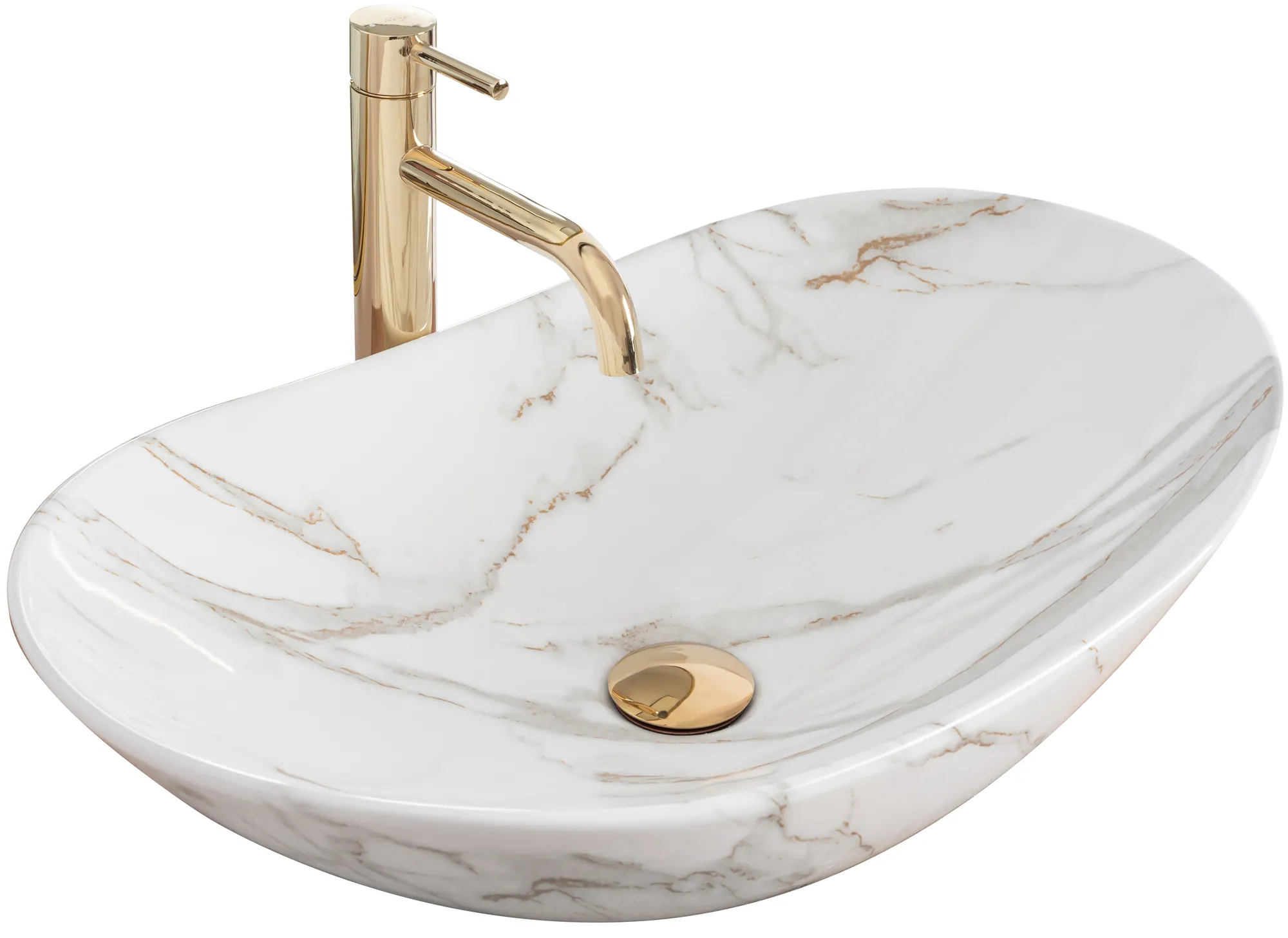 Lavoare pe blat - Lavoar pe blat formă semiovală lungime 62 cm culoare alb/gri model Royal Shiny