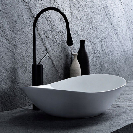 Lavoar baie pe blat formă semiovală lungime 62 cm culoare alb model Royal White [3]
