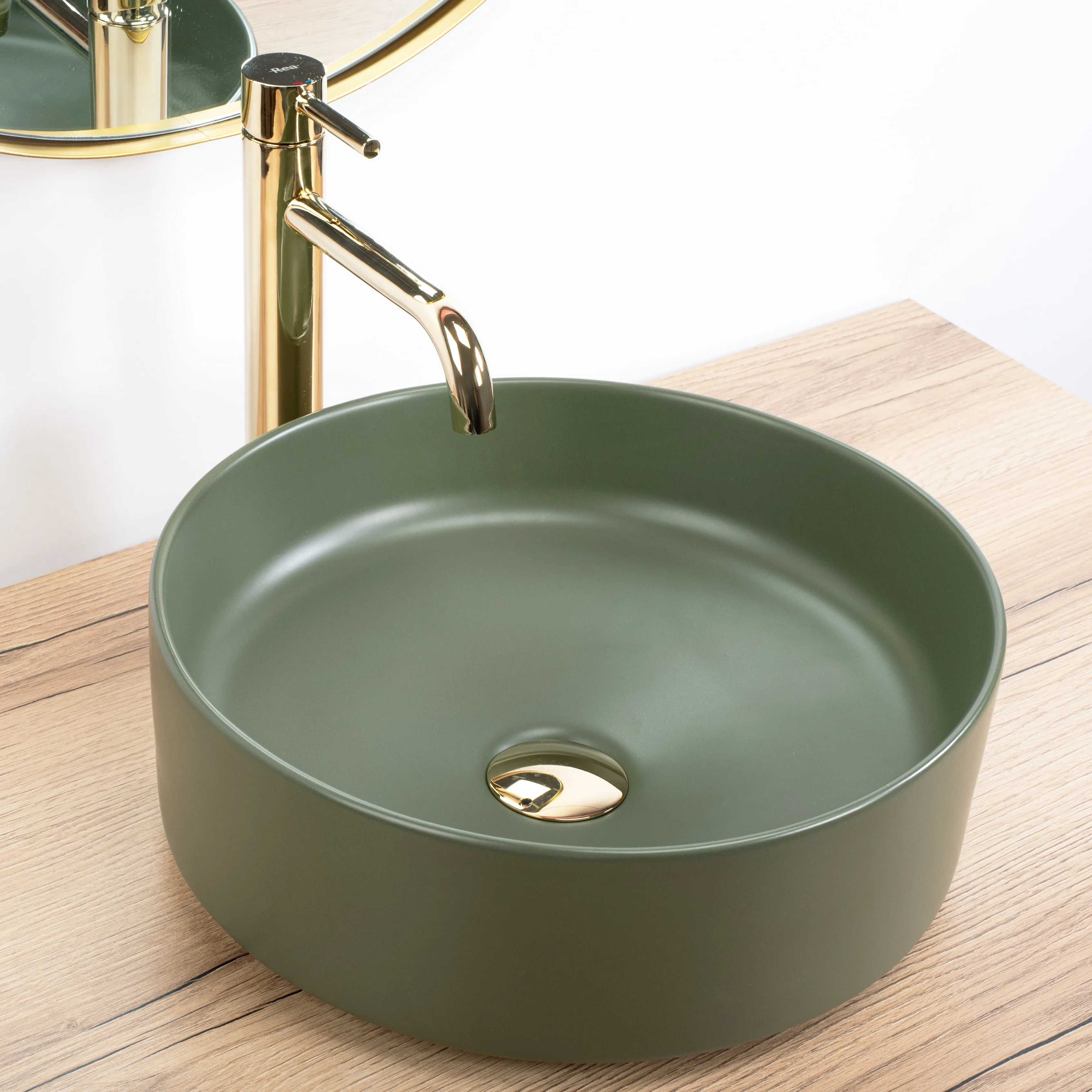 Lavoar baie pe blat formă rotundă lungime 37 cm culoare verde mat model Sami Green Mat [1]