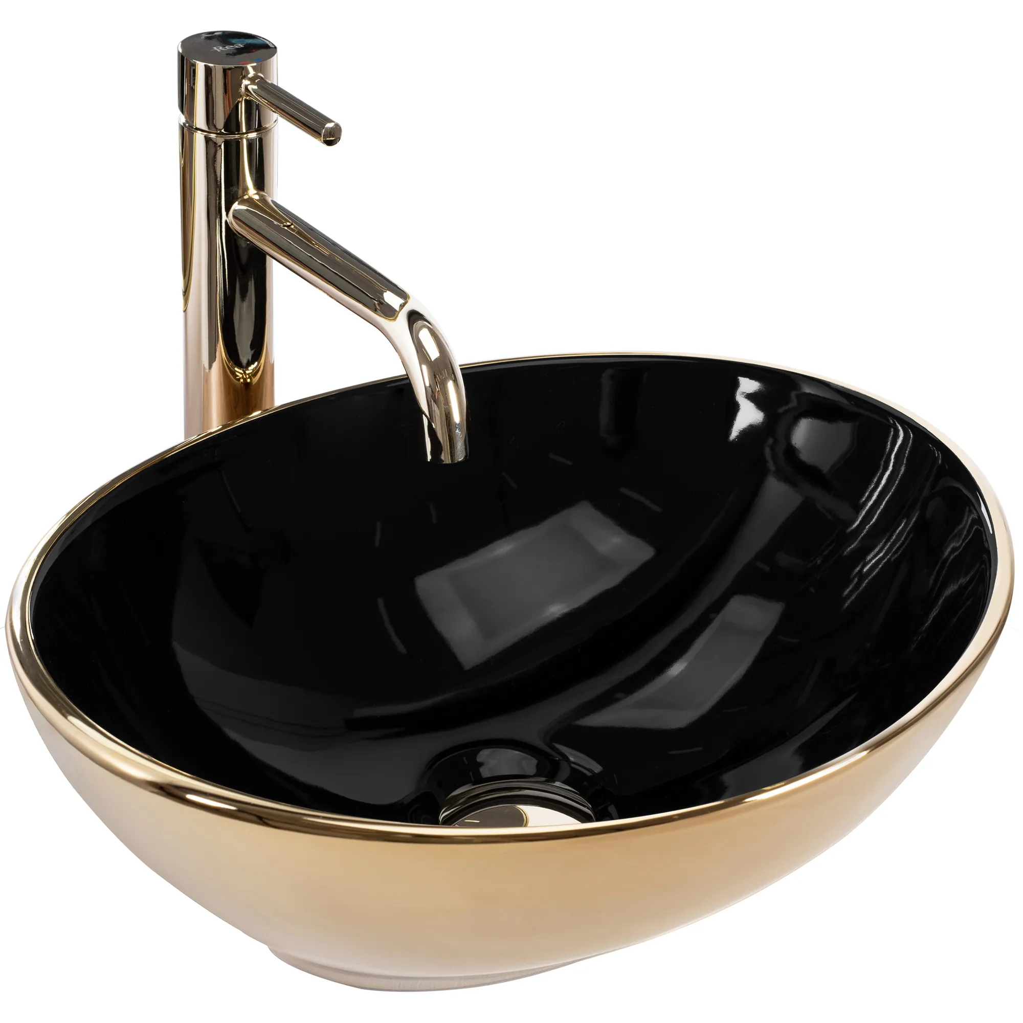 Lavoare pe blat - Lavoar baie pe blat formă ovală lungime 41 cm culoare auriu/negru model Sofia Black Gold