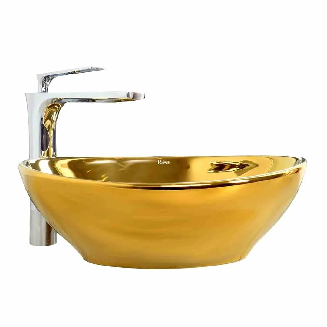 CHIUVETE / LAVOARE - Lavoar baie pe blat formă ovală lungime 41 cm culoare auriu model Sofia Gold