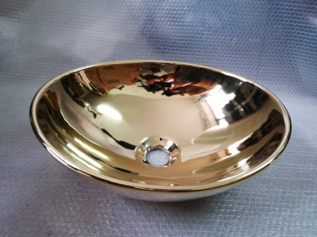 Lavoar baie pe blat formă ovală lungime 41 cm culoare auriu model Sofia Gold [4]