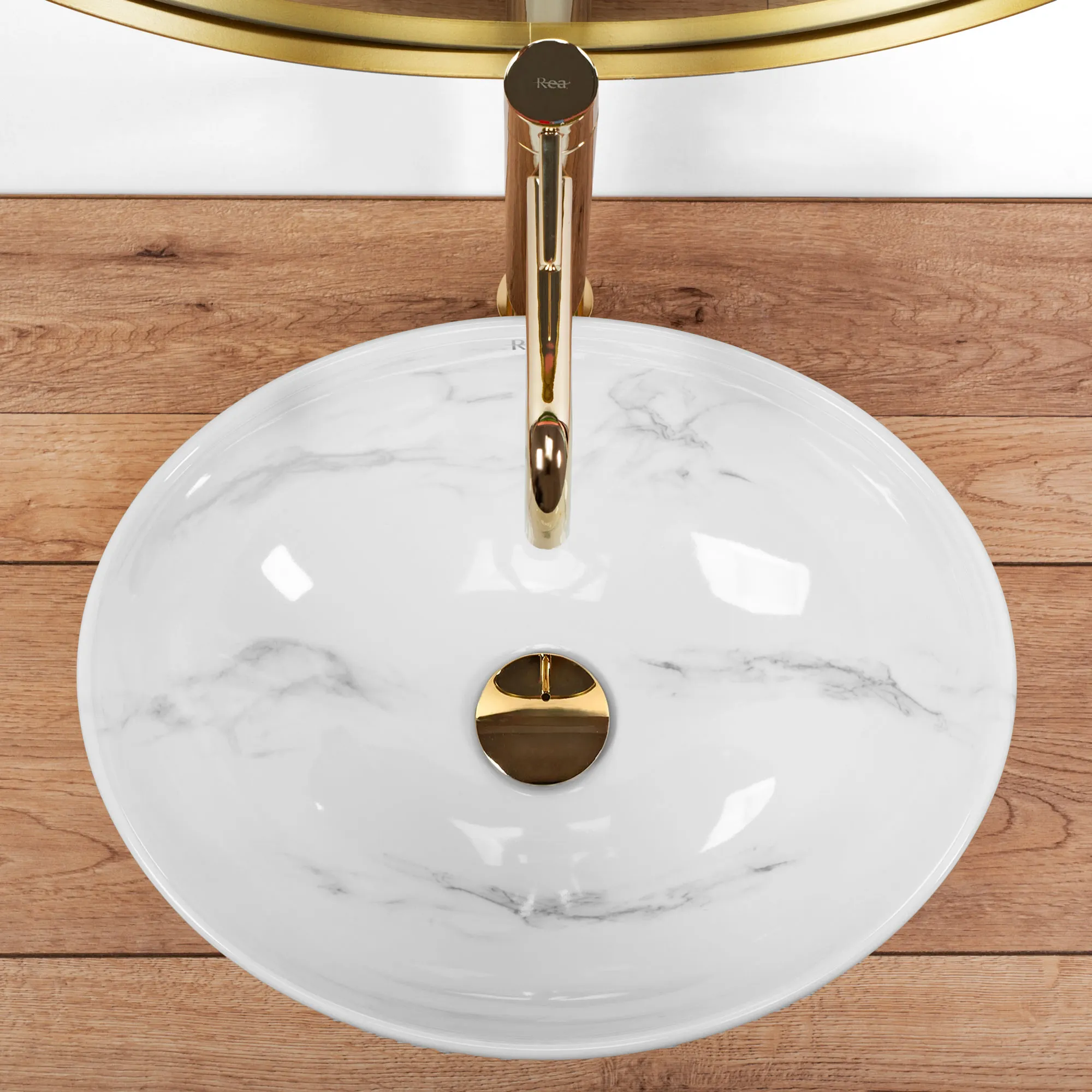 Lavoar baie pe blat formă ovală lungime 41 cm culoare alb model Sofia Nature Marble [2]