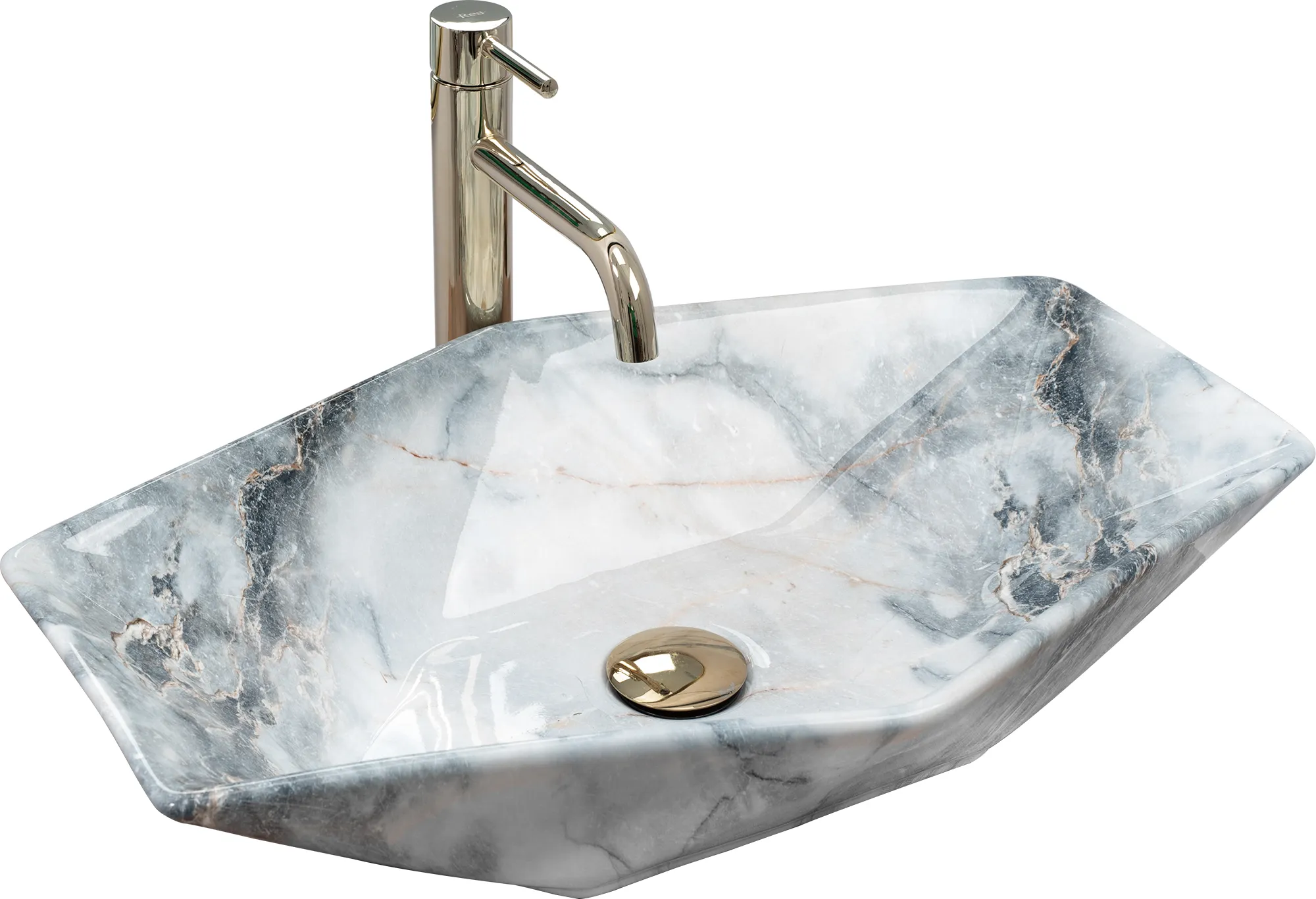 CHIUVETE / LAVOARE - Lavoar baie pe blat formă hexagonală lungime 57 cm culoare gri model Vegas Granit
