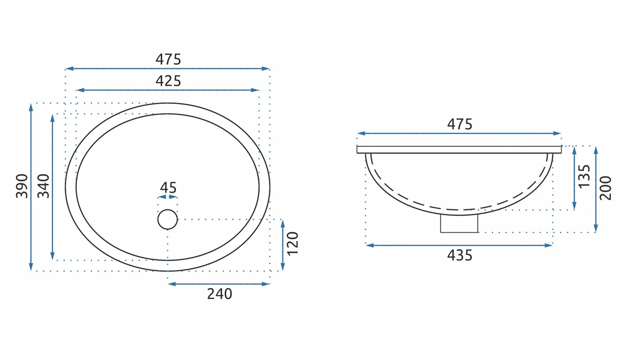 Lavoar încastrat sub blat formă ovală lungime 47.5 cm culoare alb model Nel White [4]