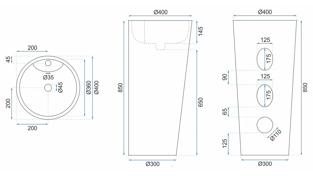 Lavoar independent formă rotundă înălțime 85 cm culoare neagră model Blanka Black [4]