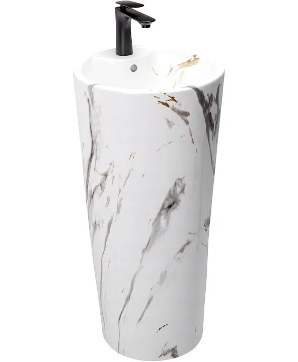 Lavoare cu piedestal - Lavoar independent formă rotundă înălțime 85 cm culoare alb/crem model Blanka Marble