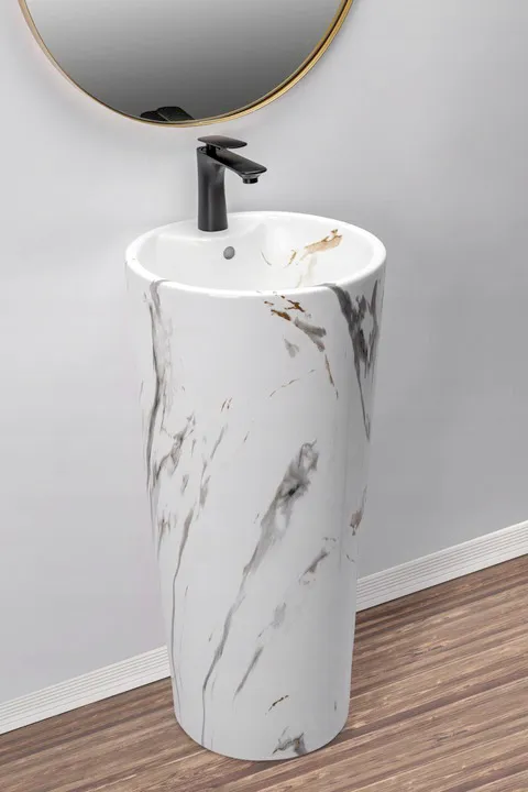 Lavoar independent formă rotundă înălțime 85 cm culoare alb/crem model Blanka Marble [2]