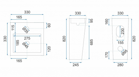 Lavoar independent formă pătrată înălțime 82 cm culoare alb model Kamila [4]