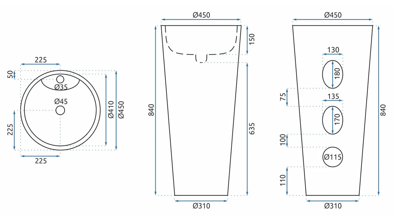 Lavoar independent formă rotundă înălțime 84 cm culoare albă model Anya [7]