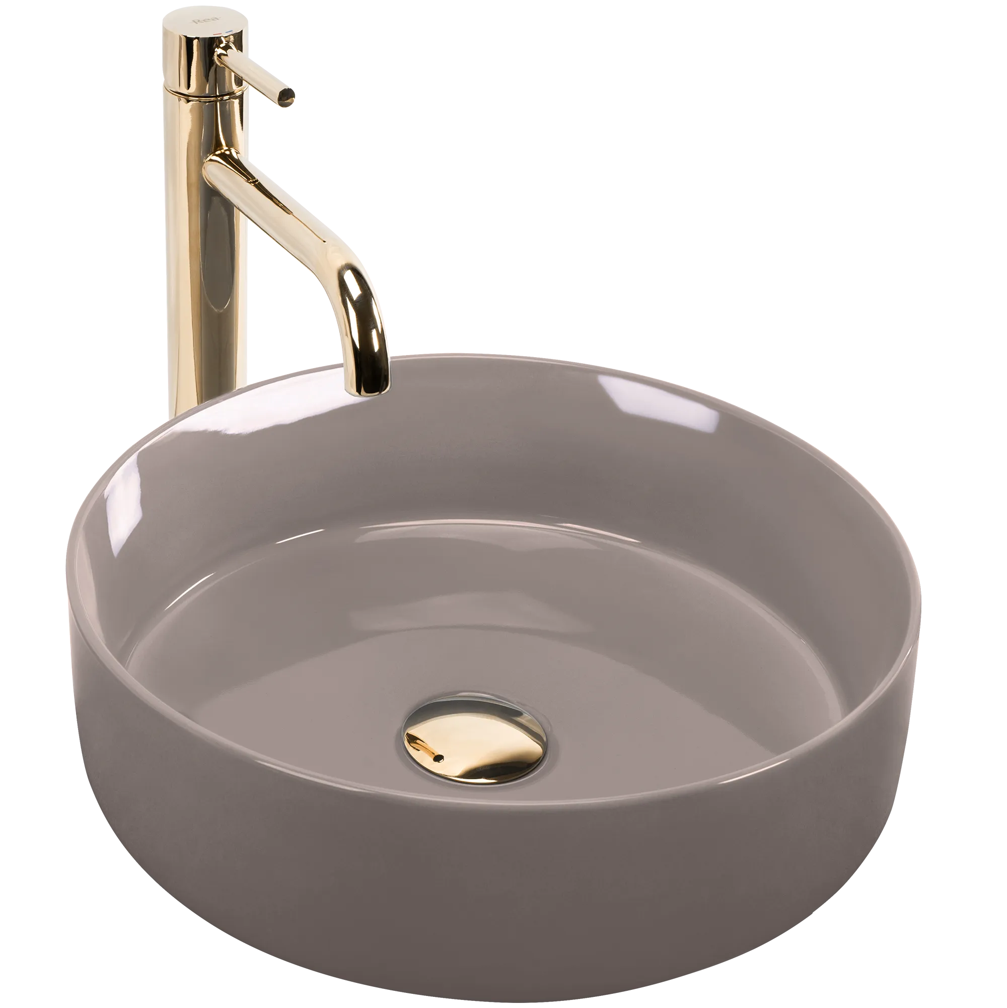 Lavoar pe blat formă rotundă diametru 36 cm finisaj crem model Sami Beige Shiny [4]