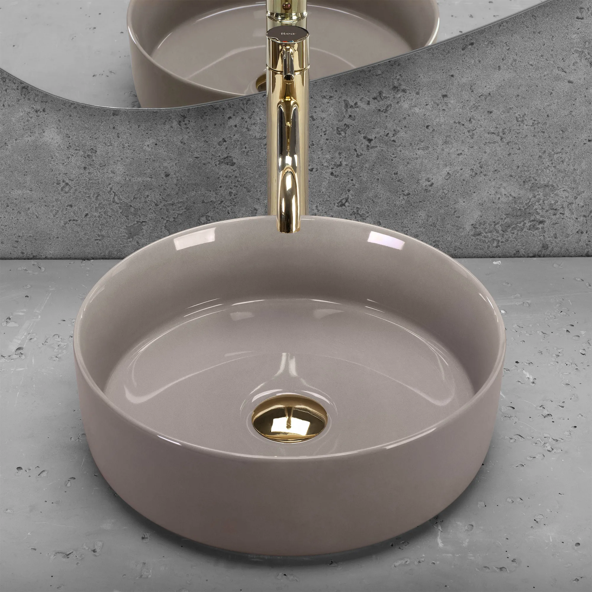 Lavoar pe blat formă rotundă diametru 36 cm finisaj crem model Sami Beige Shiny [3]