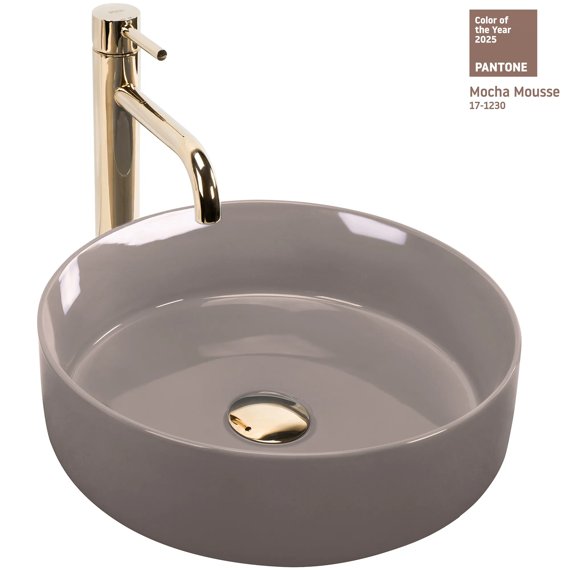 Lavoare pe blat - Lavoar pe blat formă rotundă diametru 36 cm finisaj crem model Sami Beige Shiny