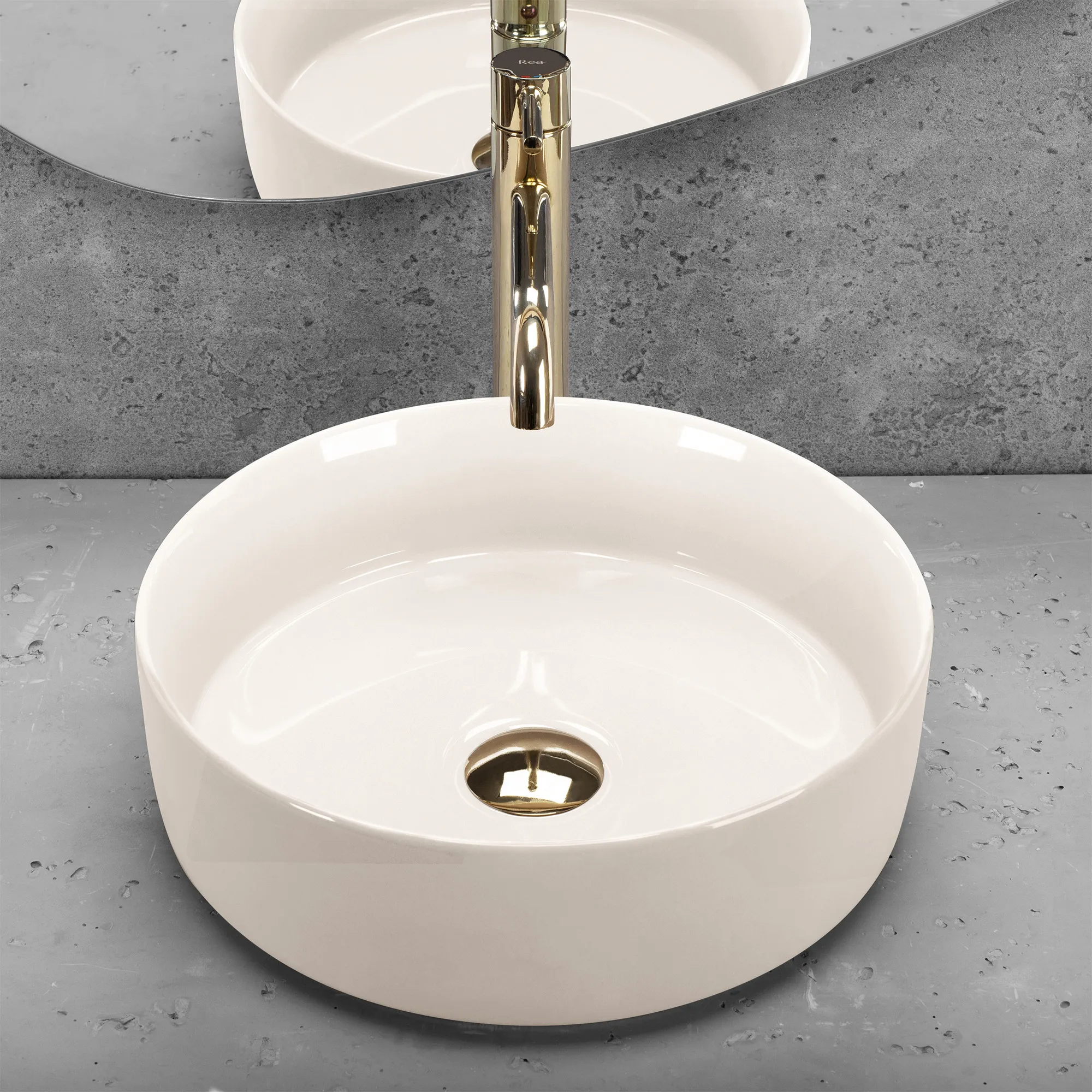 Lavoar pe blat formă rotundă diametru 36 cm finisaj ecru model Sami Ecru Shiny [3]