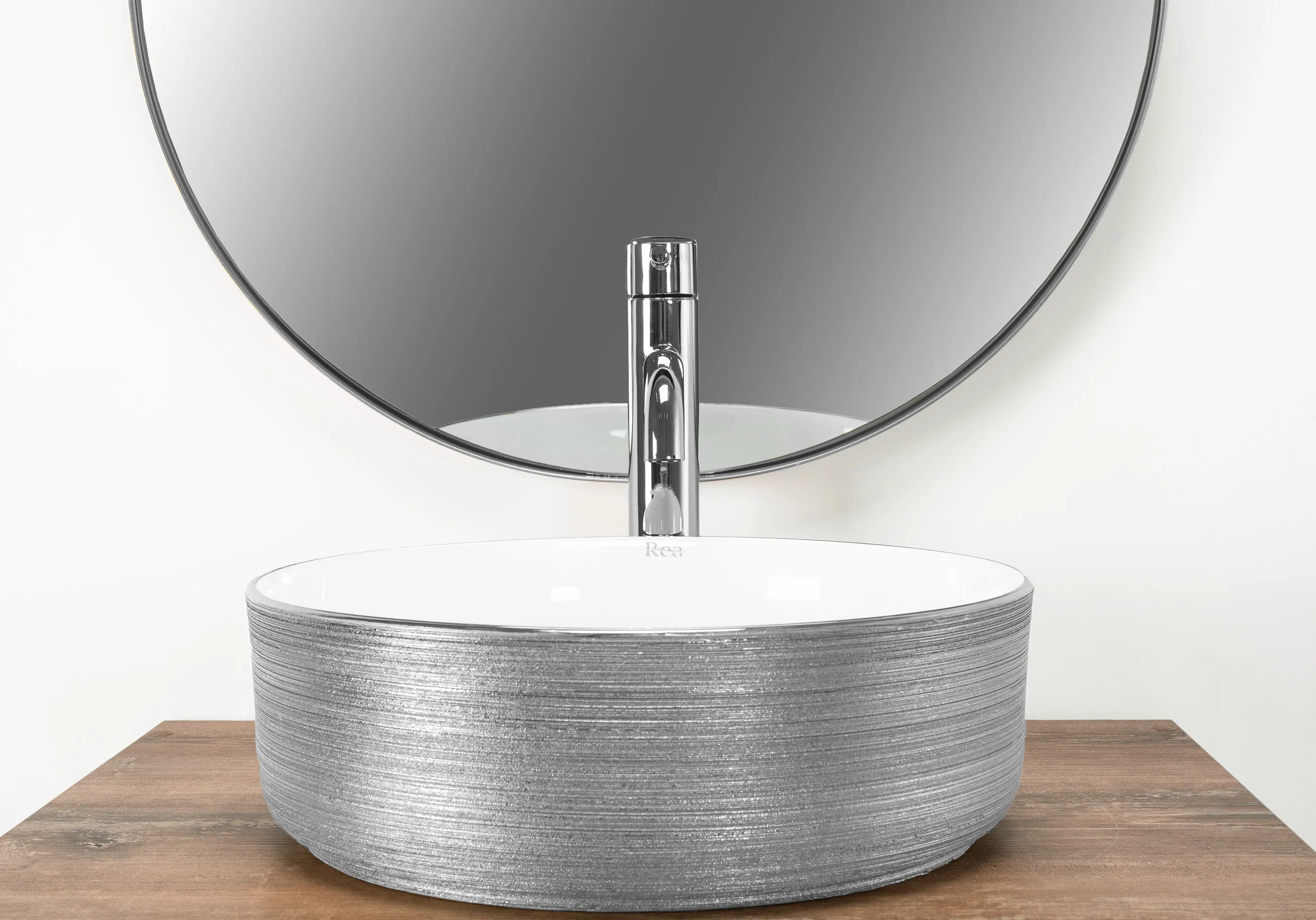 Lavoar pe blat formă rotundă diametru 36 cm finisaj alb/argintiu periat model Sami Brushed Silver [2]