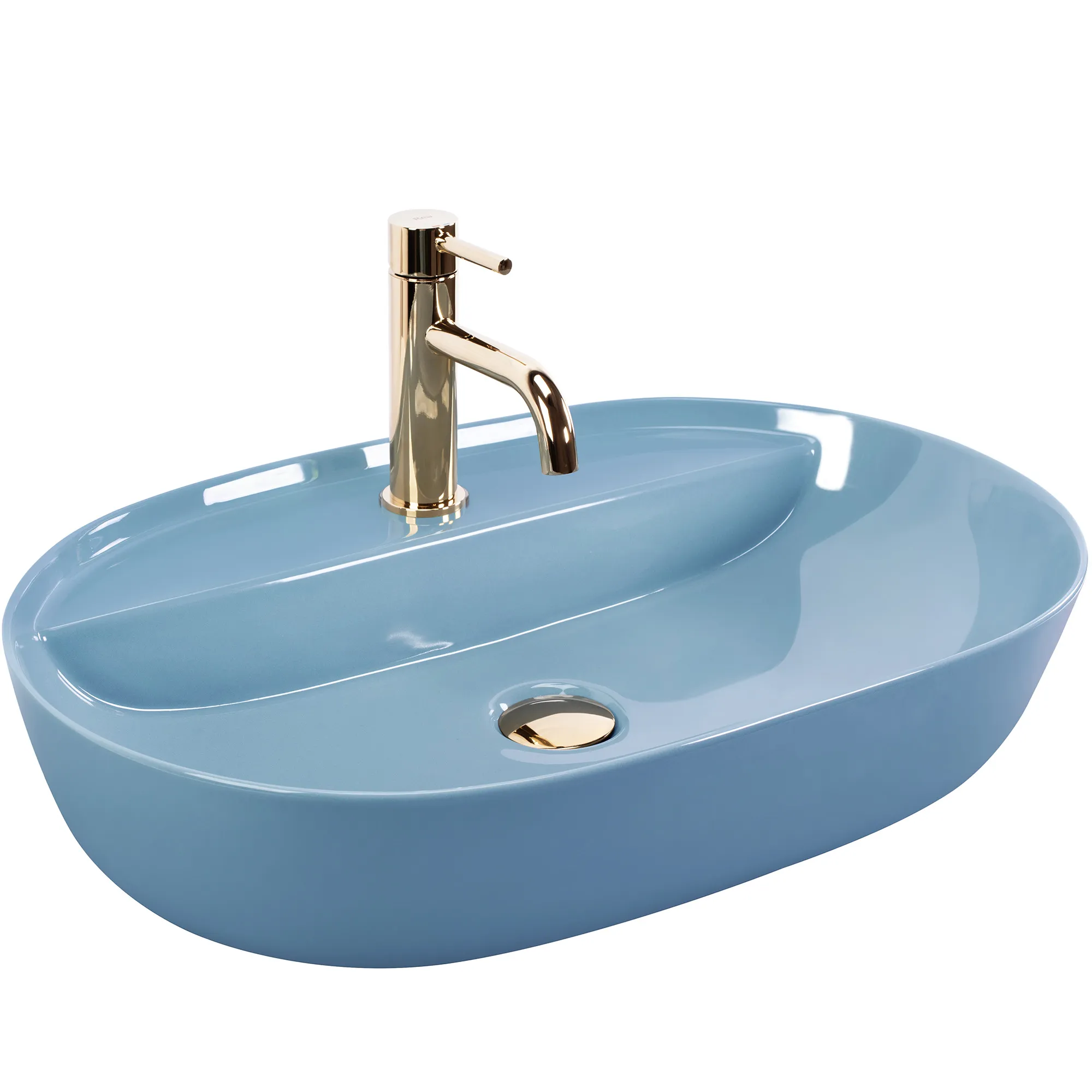 Lavoar pe blat formă semiovală lungime 61 cm finisaj albastru model Aura Blue Shiny