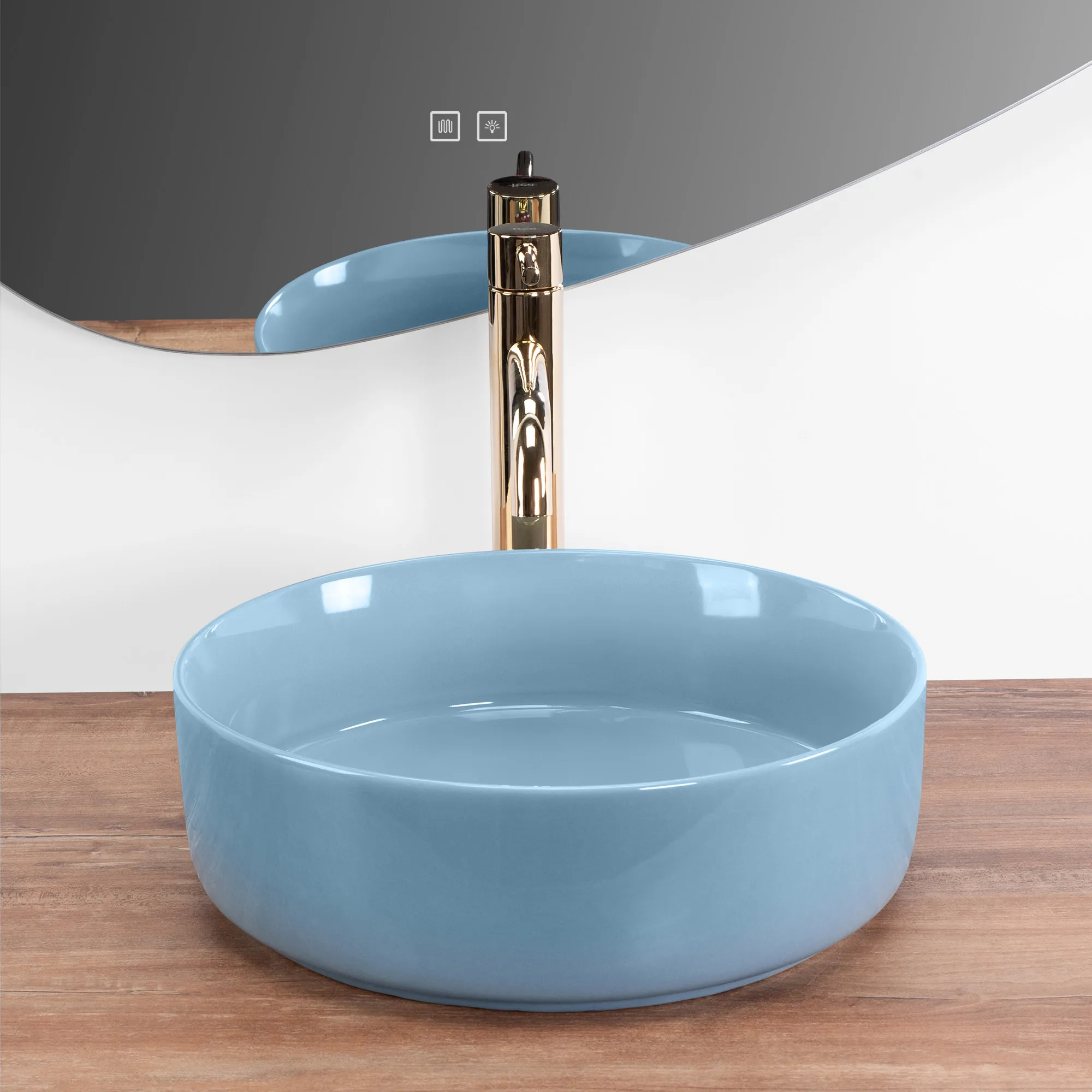 Lavoar pe blat formă rotundă diametru 36 cm finisaj albastru model Sami Blue Shiny [3]