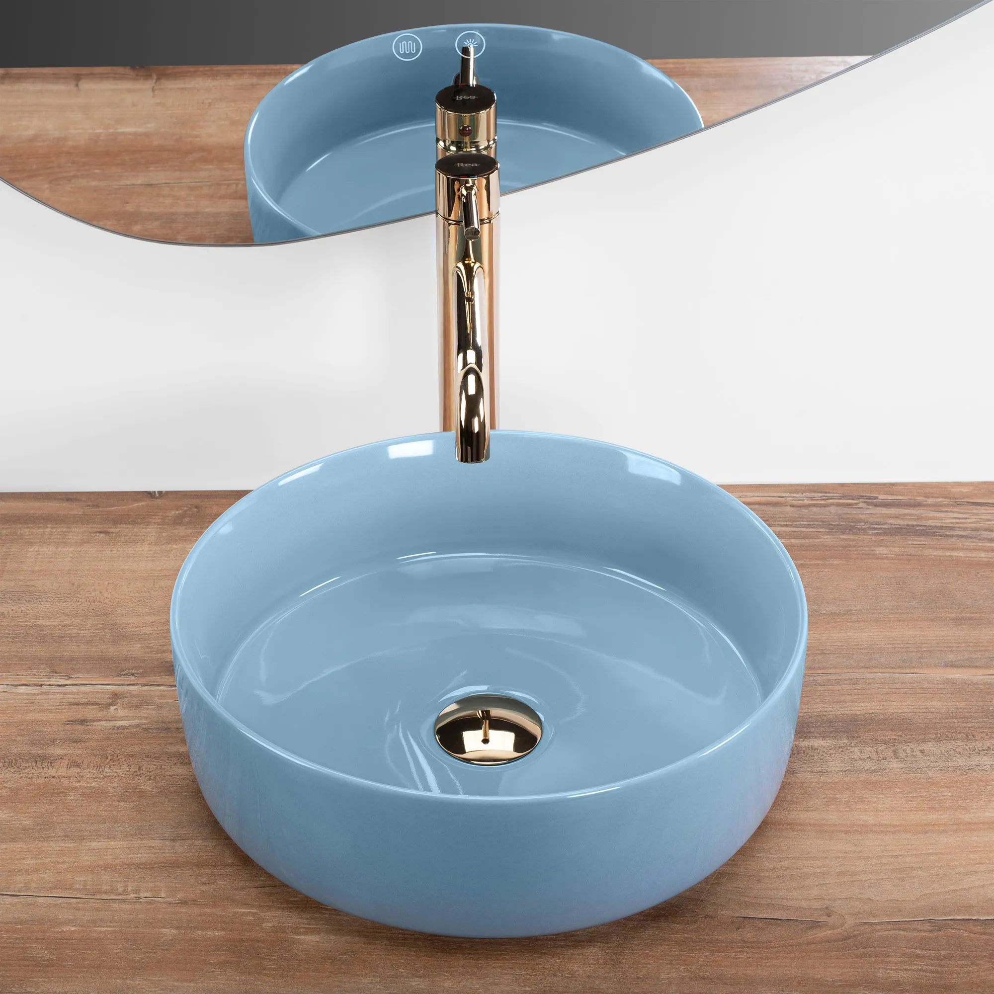 Lavoar pe blat formă rotundă diametru 36 cm finisaj albastru model Sami Blue Shiny [1]