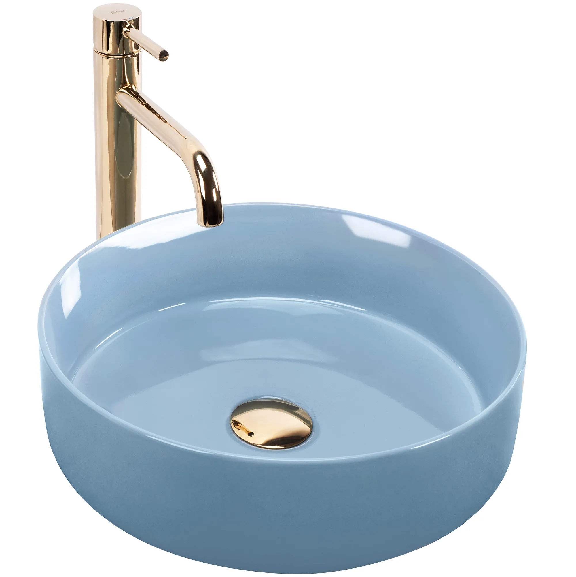 Lavoar pe blat formă rotundă diametru 36 cm finisaj albastru model Sami Blue Shiny