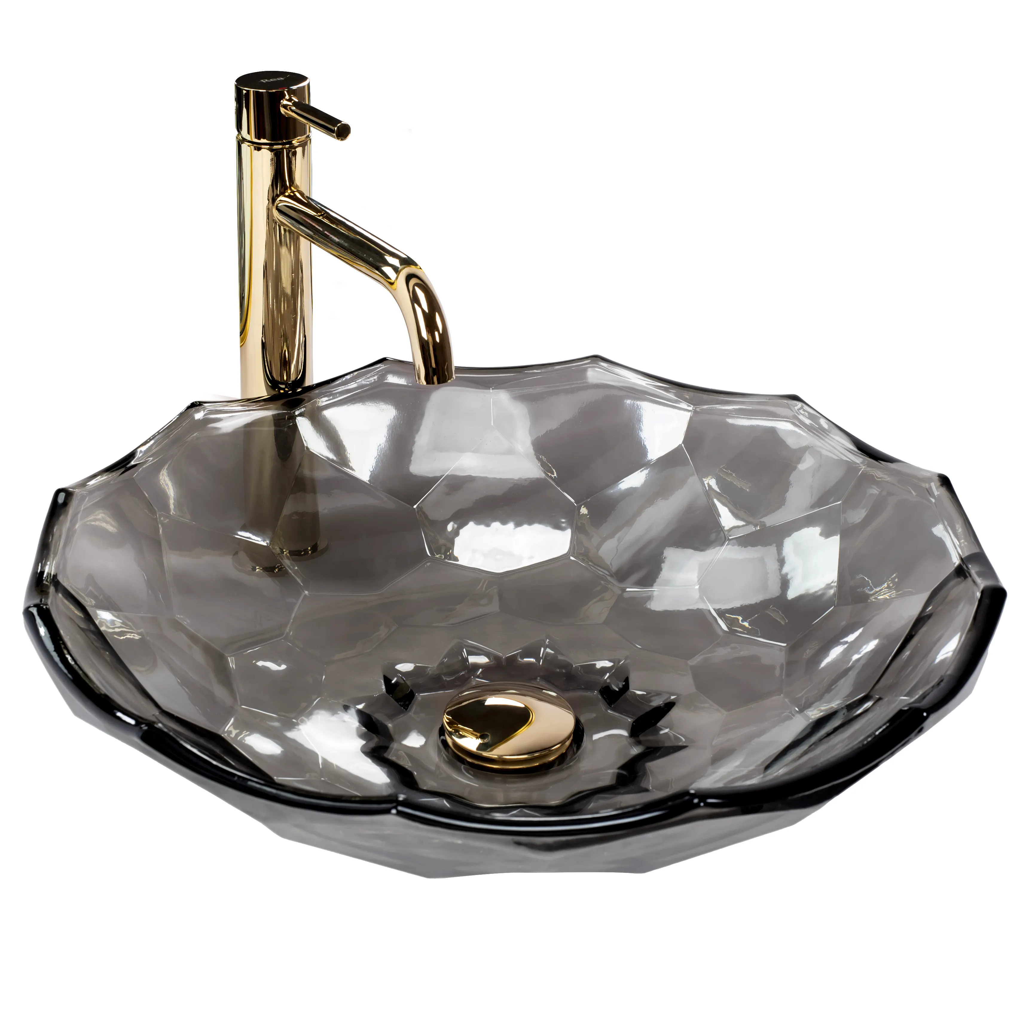 Lavoare pe blat - Lavoar pe blat formă rotundă lungime 46 cm culoare fumuriu model Arctic Black