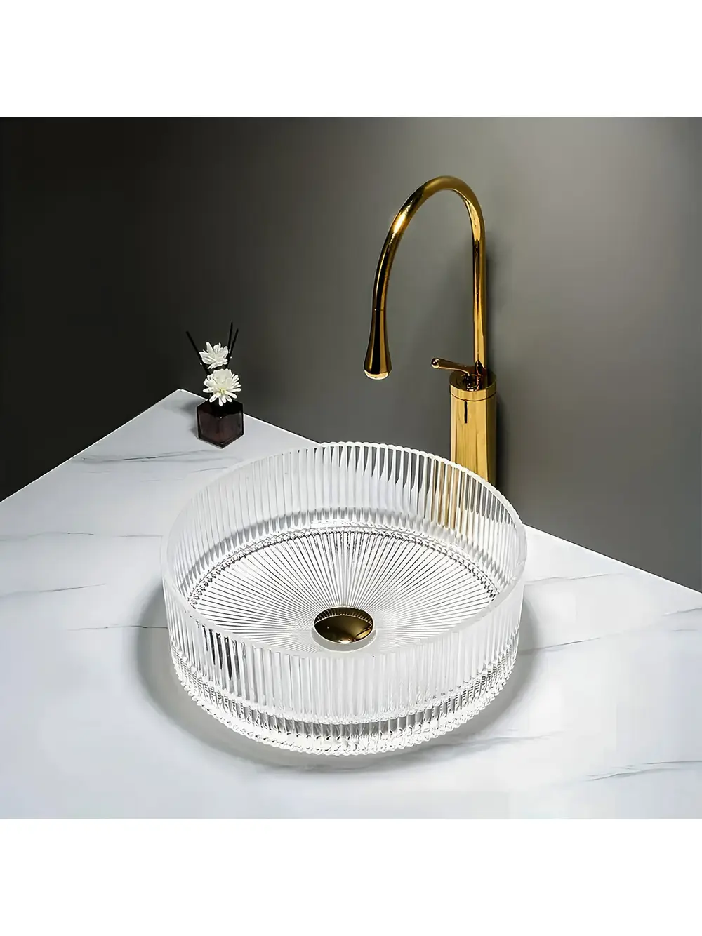 Lavoar pe blat formă rotundă lungime 36 cm culoare transparentă model Ingrid Transparent [1]