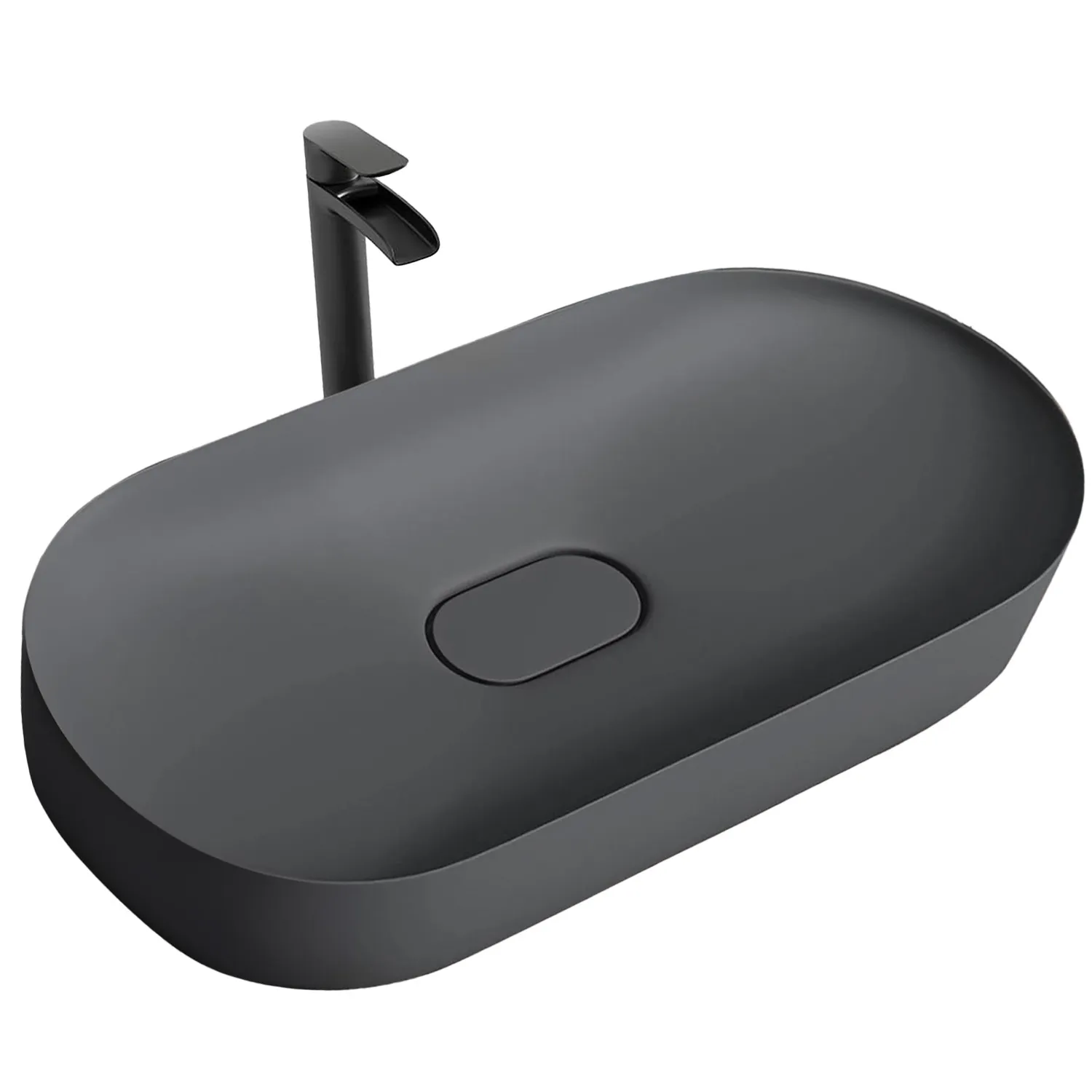 Lavoare pe blat - Lavoar pe blat formă semiovală lungime 70 cm culoare gri mat model Iris Grey Mat