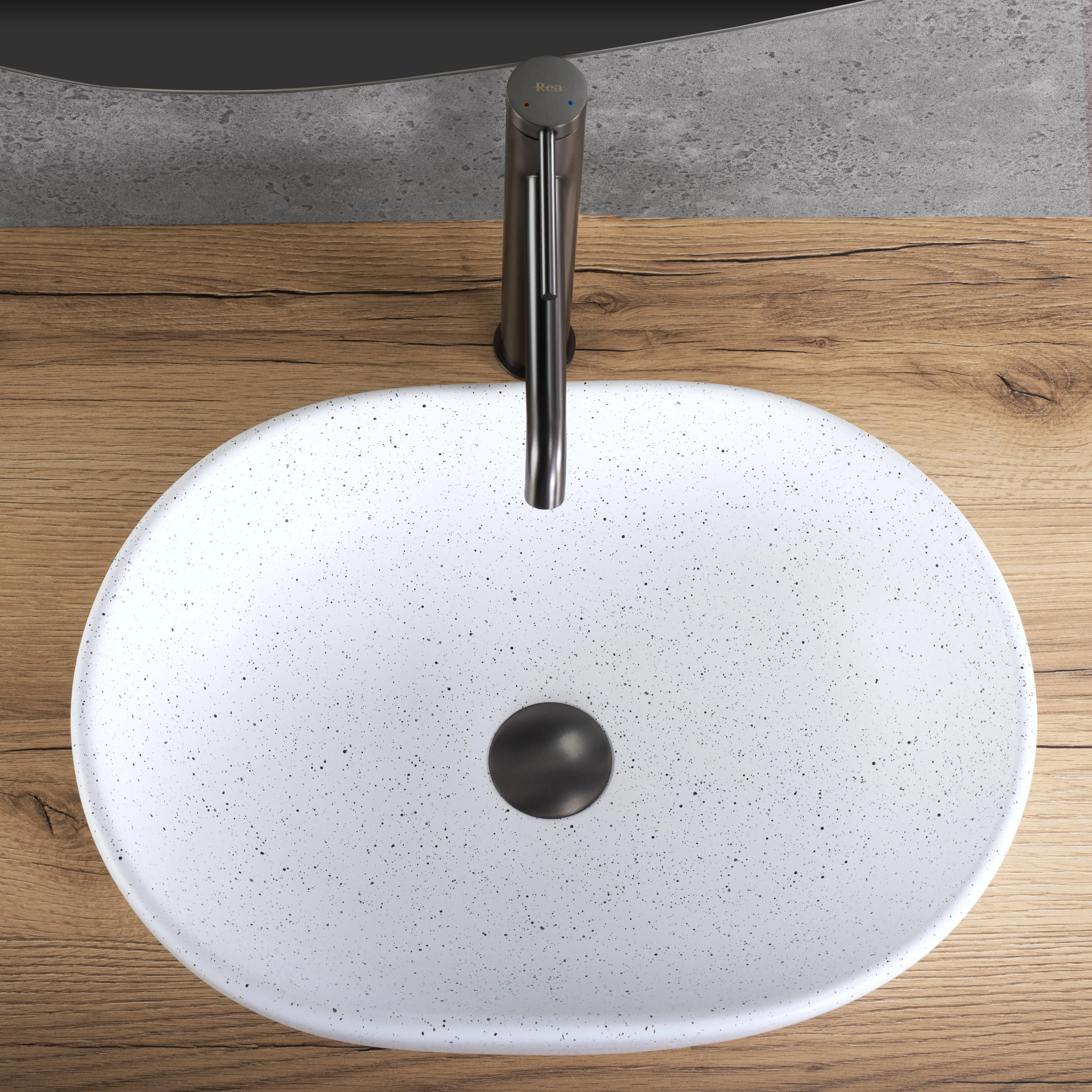 Lavoar pe blat formă semiovală lungime 48 cm culoare alb și negru model Amelia Warm [4]