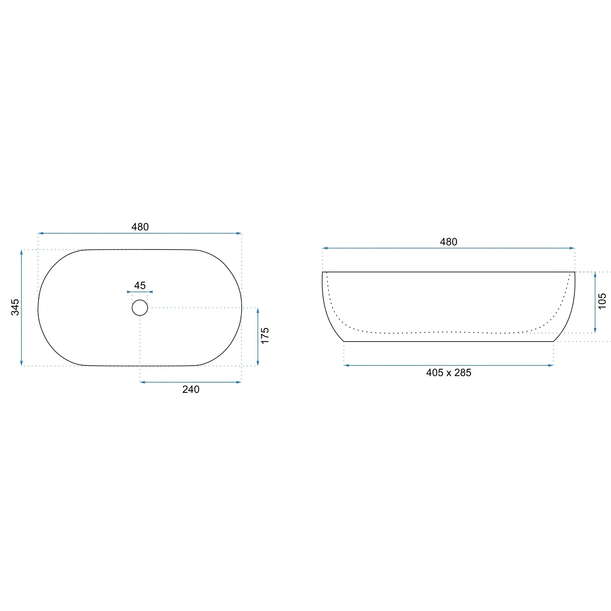 Lavoar pe blat formă semiovală lungime 48 cm culoare alb și negru model Amelia Warm [5]