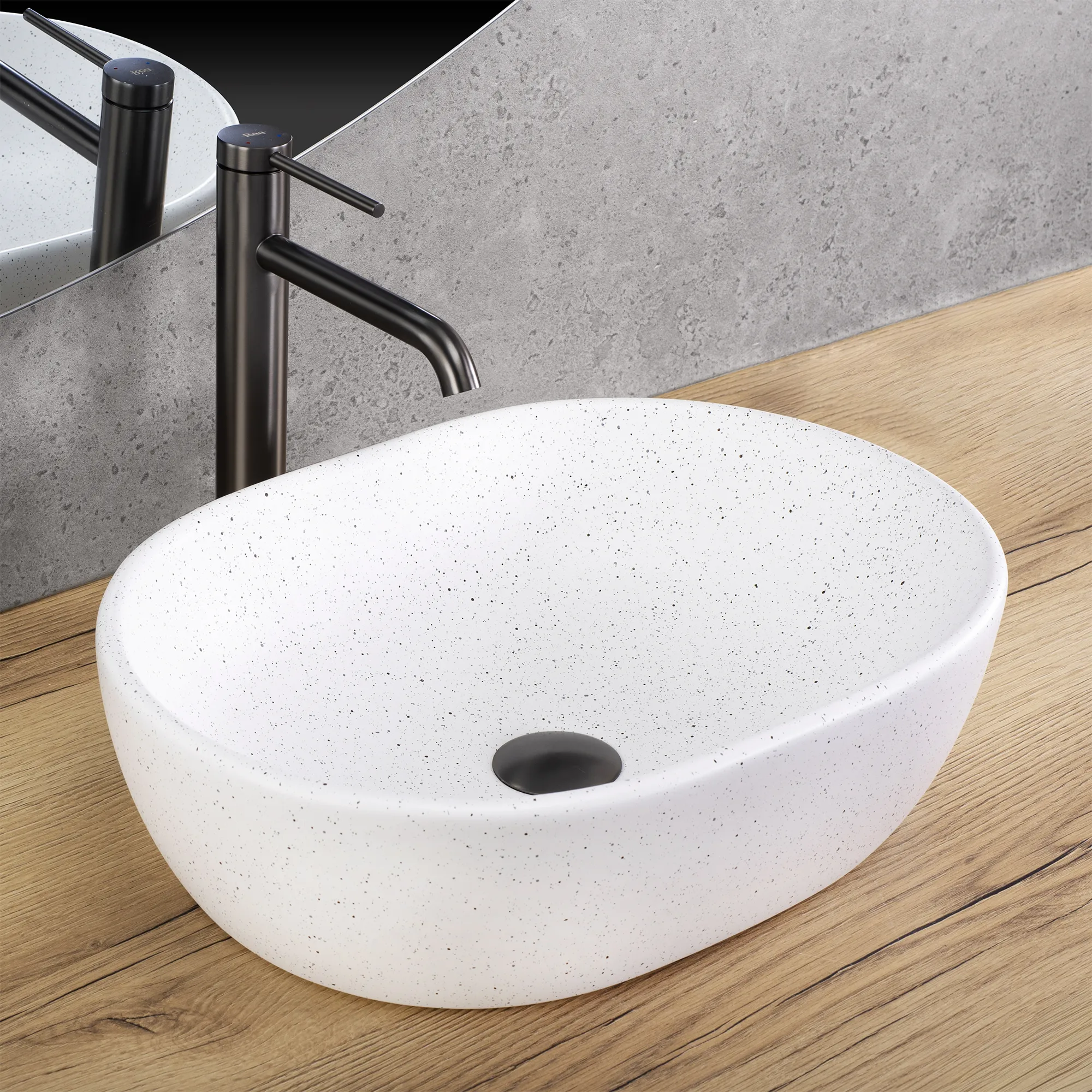 Lavoar pe blat formă semiovală lungime 48 cm culoare alb și negru model Amelia Warm [2]