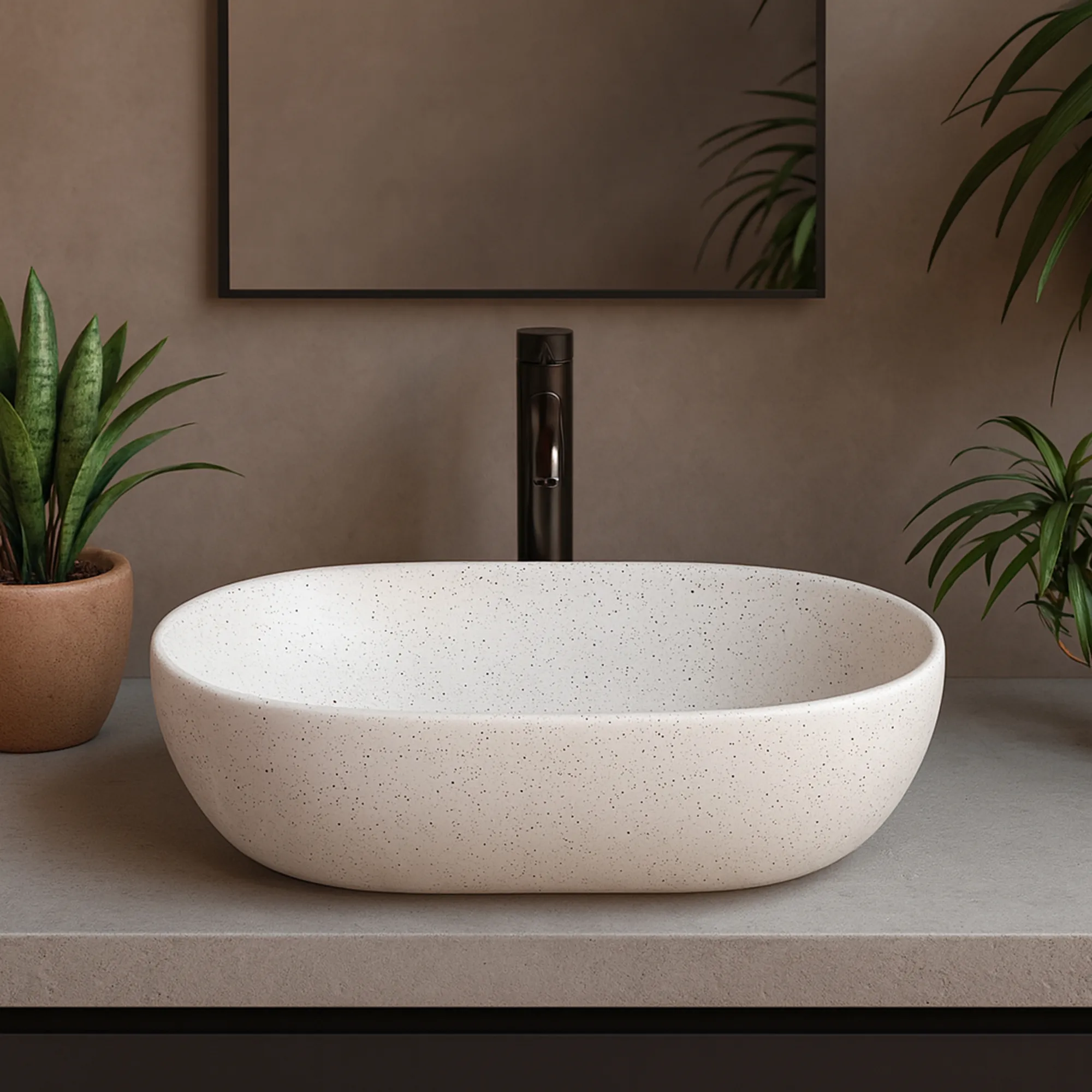 Lavoar pe blat formă semiovală lungime 48 cm culoare alb și negru model Amelia Warm [1]