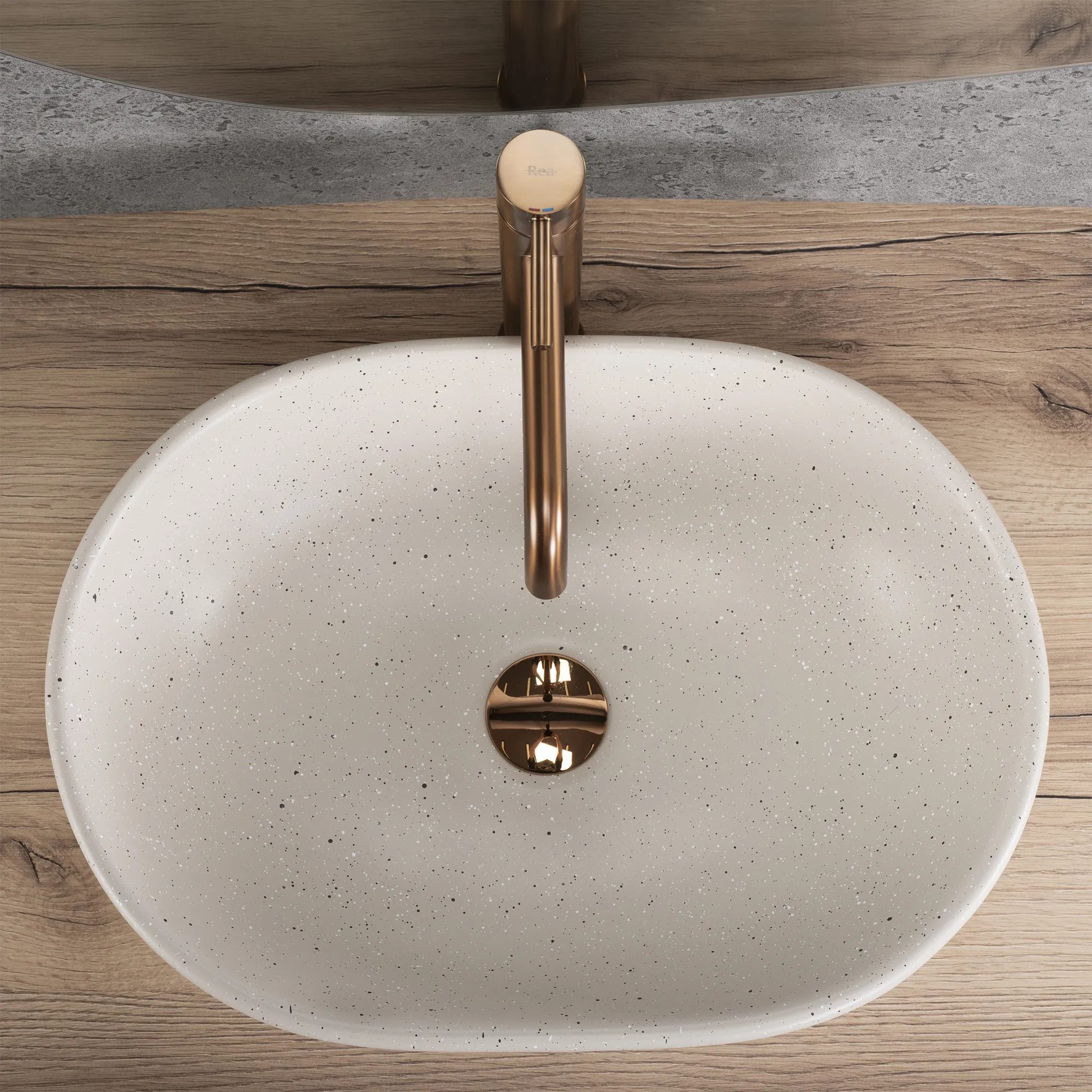 Lavoar pe blat formă semiovală lungime 48 cm finisaj mat imitație de piatră model Amelia Sandy [3]