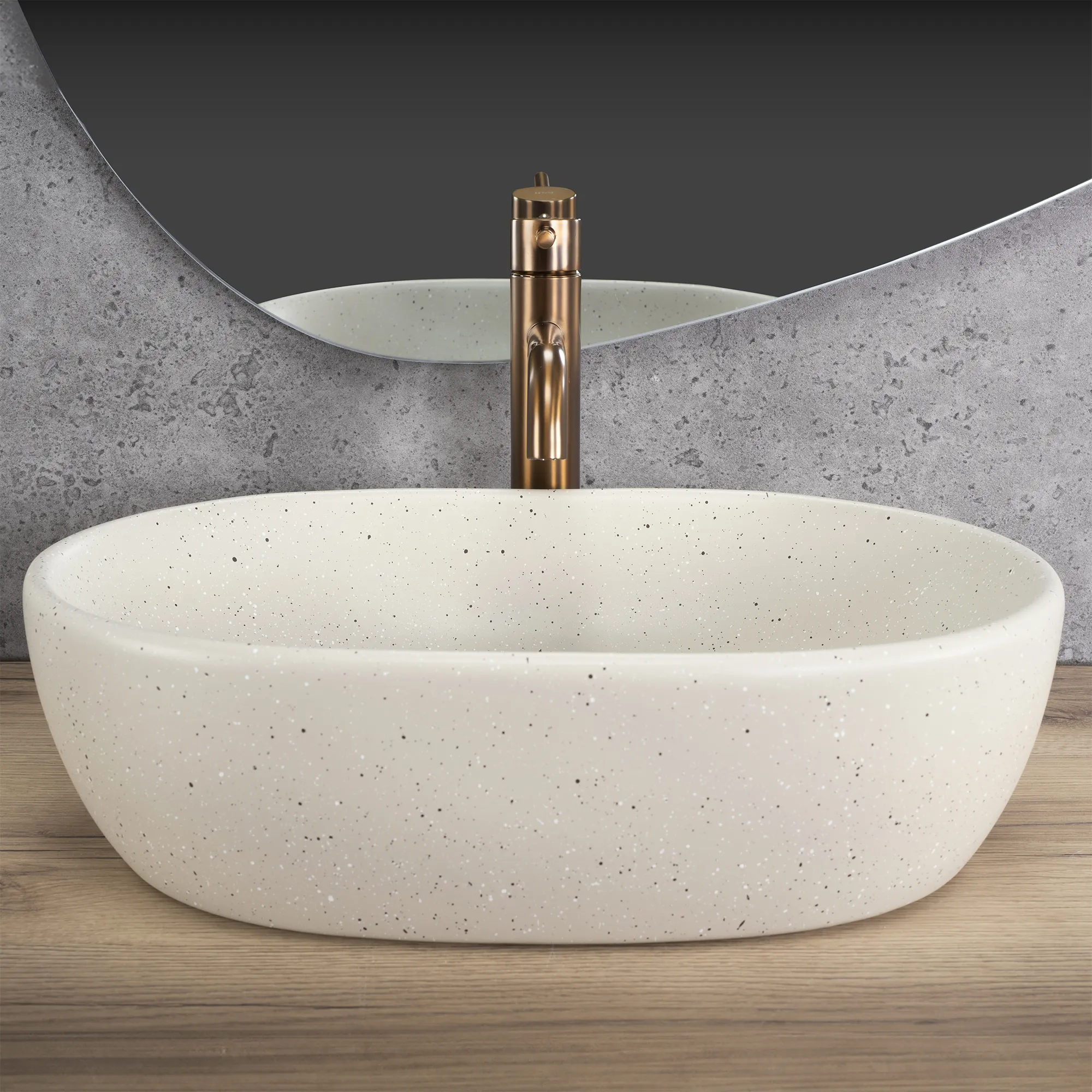 Lavoar pe blat formă semiovală lungime 48 cm finisaj mat imitație de piatră model Amelia Sandy [2]