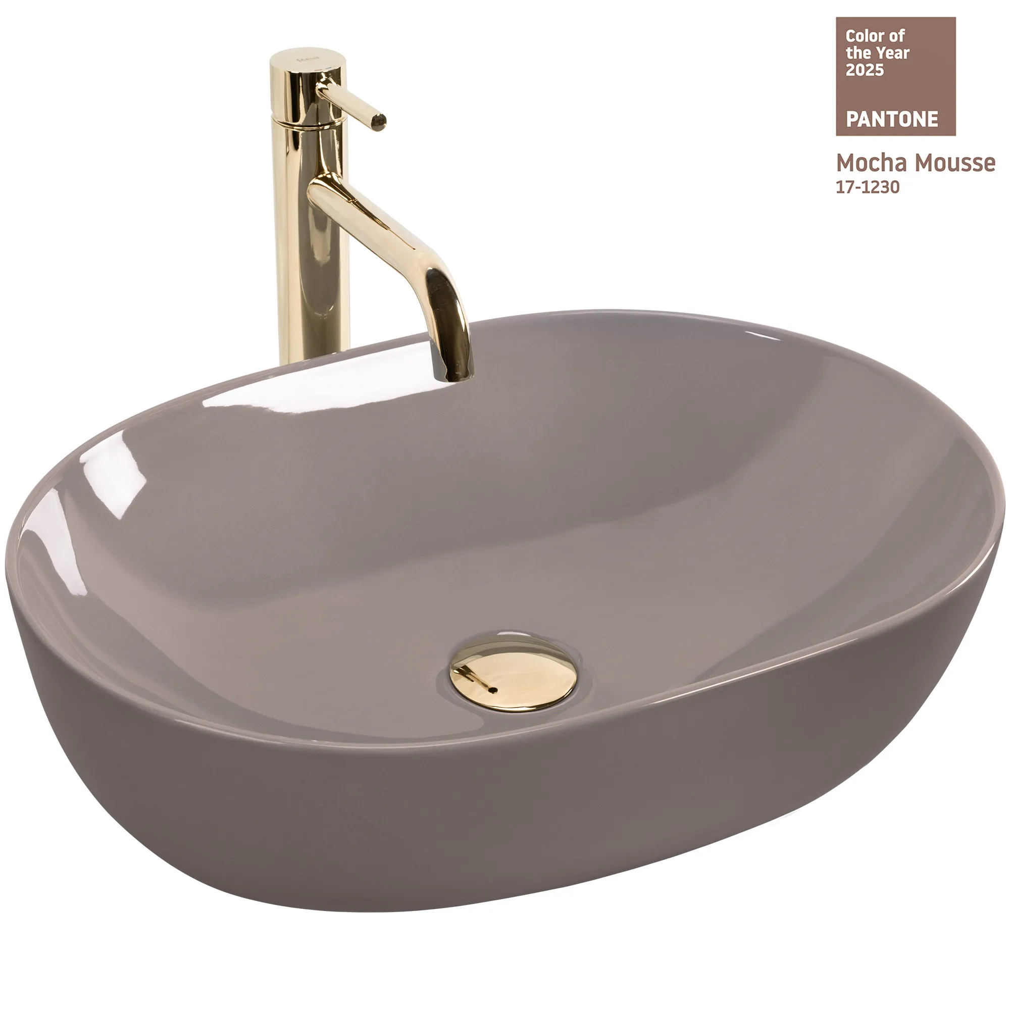 CHIUVETE / LAVOARE - Lavoar pe blat formă semiovală lungime 49 cm culoare crem model Lisa Beige Shiny