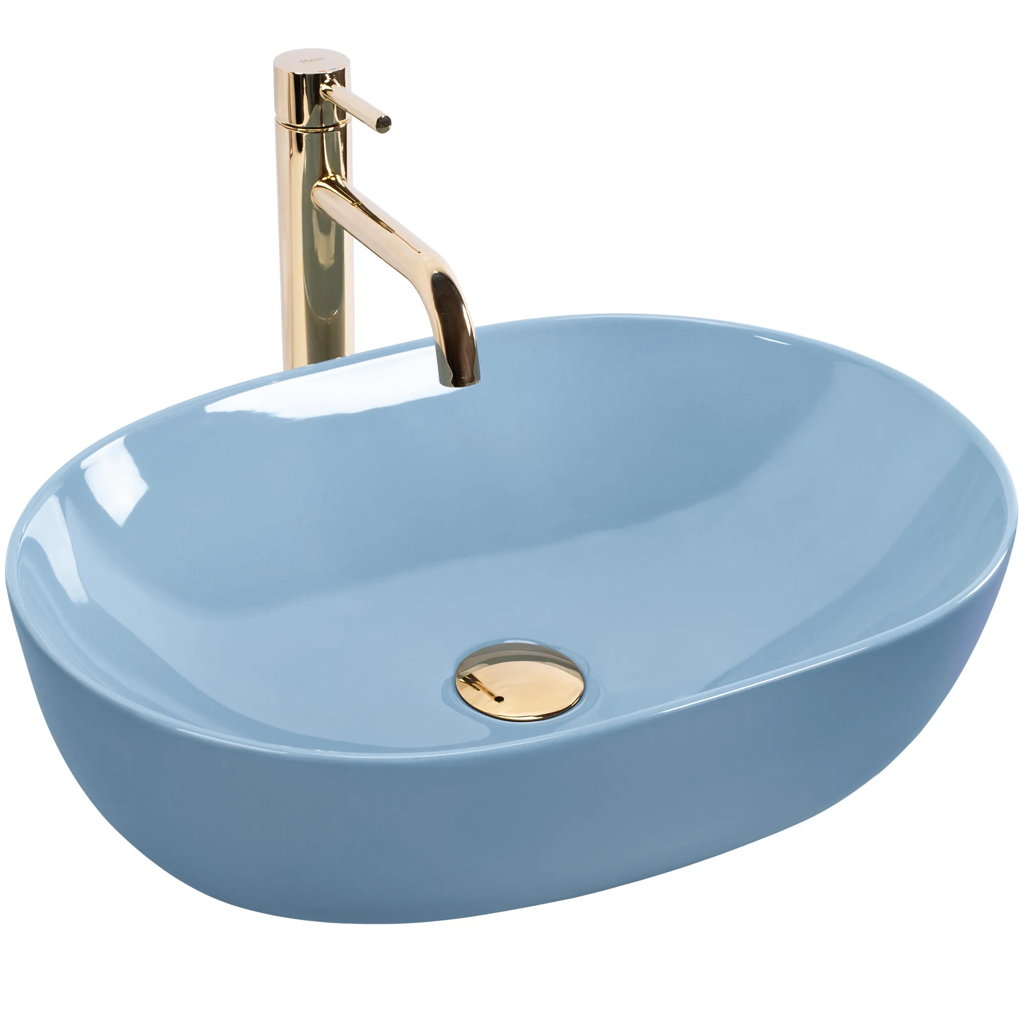 CHIUVETE / LAVOARE - Lavoar pe blat formă semiovală lungime 49 cm culoare albastru model Lisa Blue Shiny