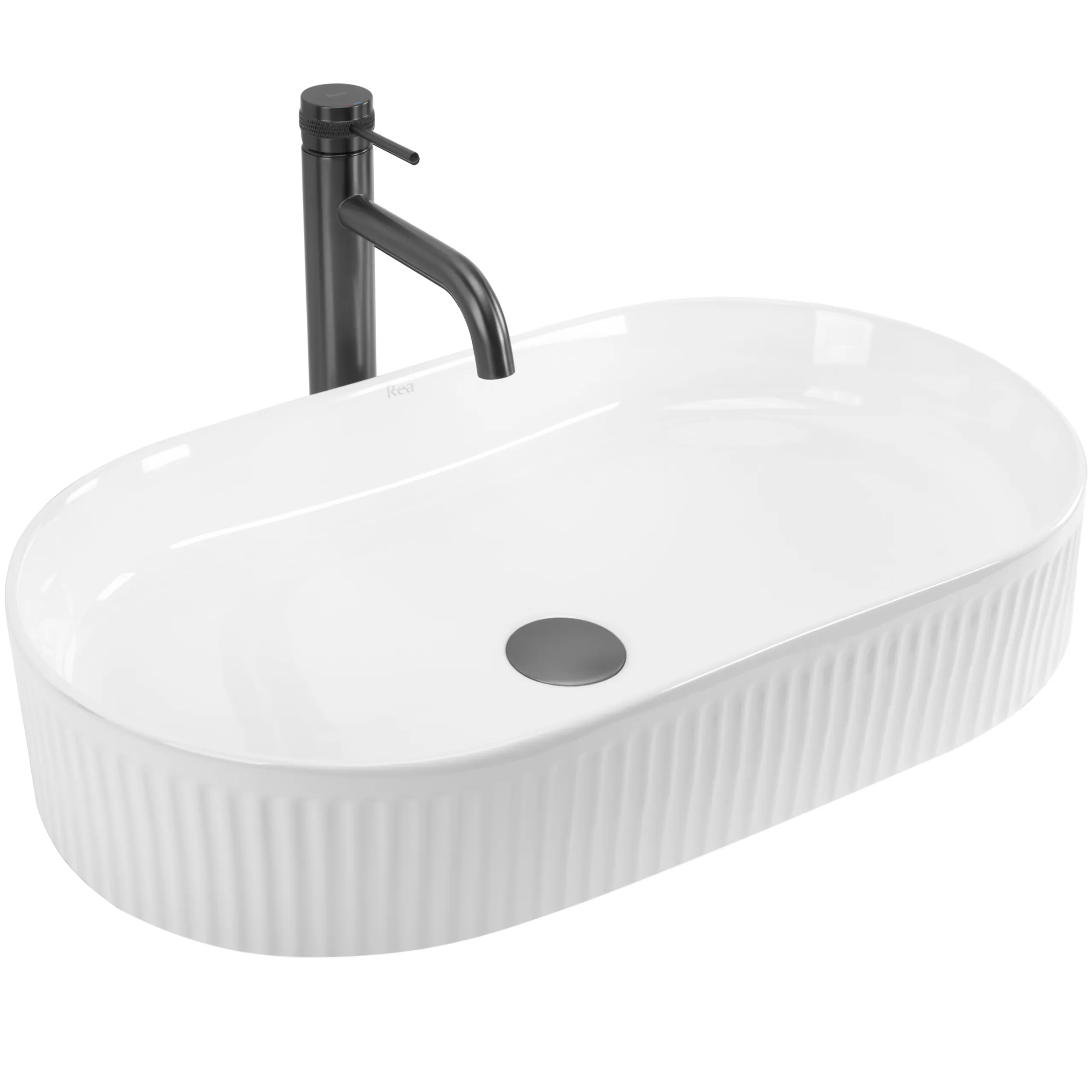 Lavoare pe blat - Lavoar pe blat formă semiovală lungime 60 cm culoare alb model Vanda White